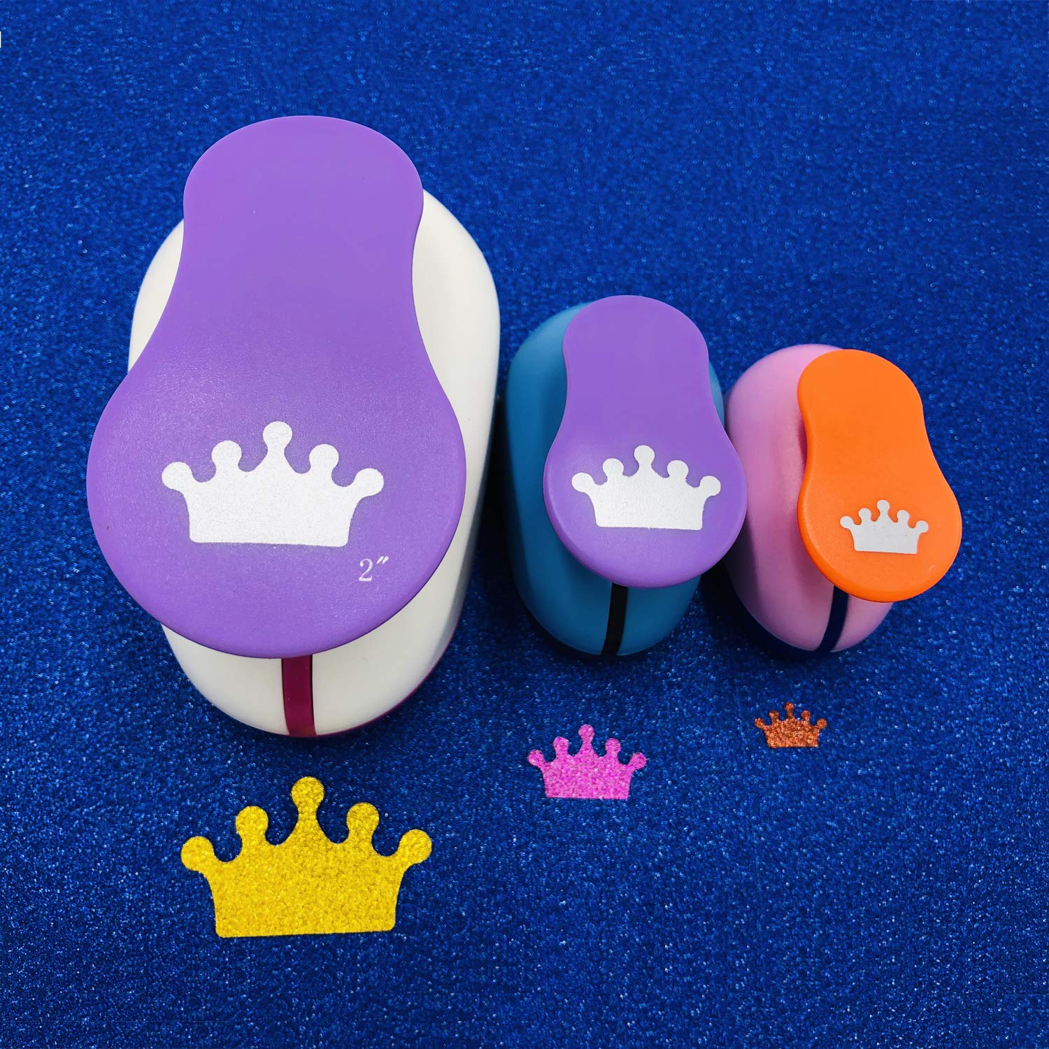 3-Piece Hole Punch Set - 2 Inch, 1 Inch & 5/8 Inch Paper Punches for Scrapbooking, DIY Crafts, Card Making & Office Use (Crown Design)