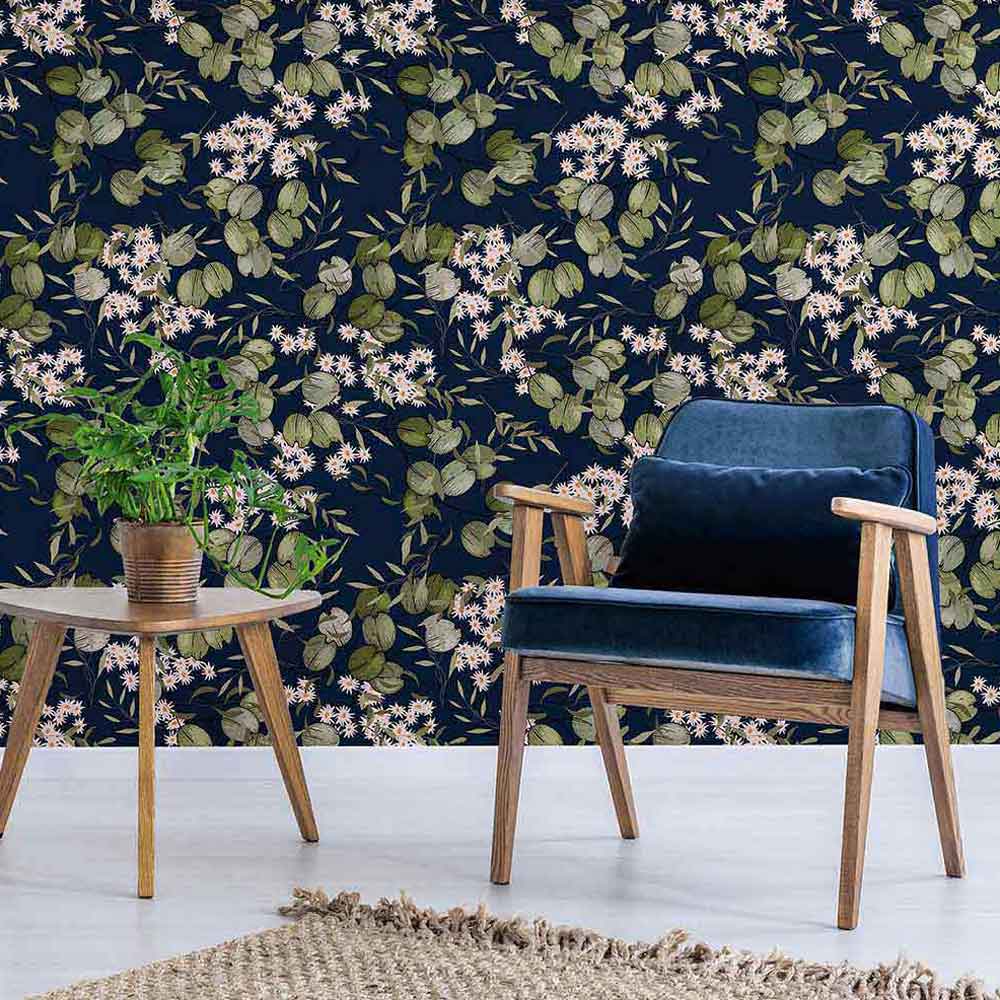 Blue Leaf Peel and Stick Removable Wallpaper 6976 - Self-Adhesive Wall Decor for Bedroom, Living Room, Nursery - Easy to Install & Remove - Waterproof Vinyl Wallpaper for Home Renovation