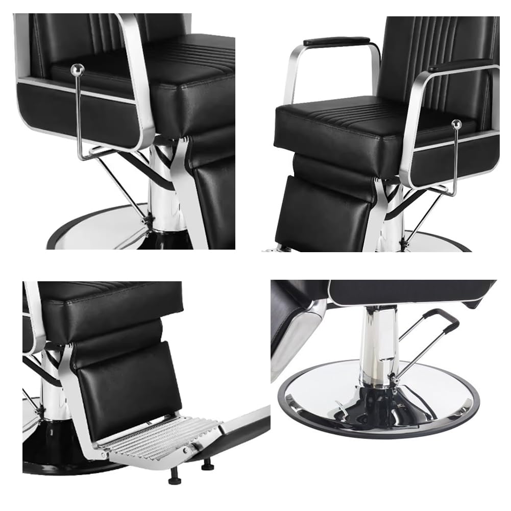 Professional Barber Chair for Hair Stylists - Adjustable Reclining Salon Chair with Swivel Base & Headrest - Heavy Duty Beauty Equipment for Hairdressing, Styling & Shampoo Services - Perfect for Barber Shops, Salons & Spa Businesses