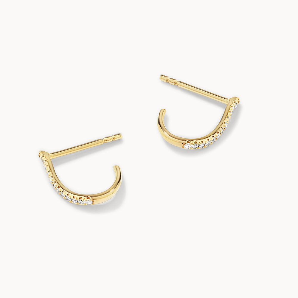 10k Gold Diamond Fine Wave Huggie Earrings for Women - Elegant Everyday Hoop Earrings for Work, Party & Special Occasions