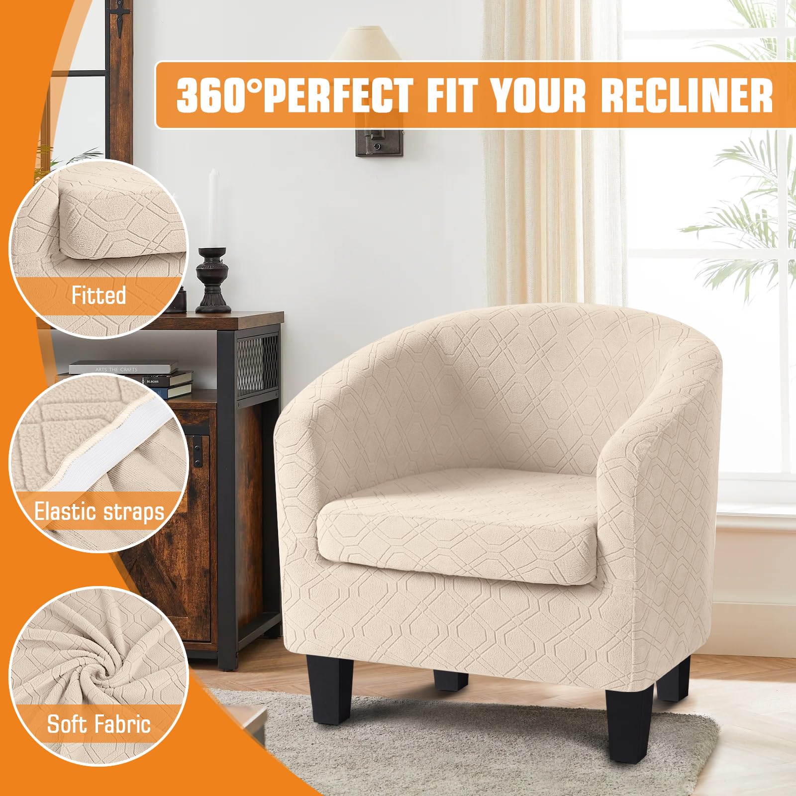VANSOFY 2-Piece Stretch Jacquard Club Chair Slipcover - Soft Armchair & Sofa Cover, Furniture Protector (Cream, 2-Pack) - Perfect for Living Room, Office, and Lounge Decor