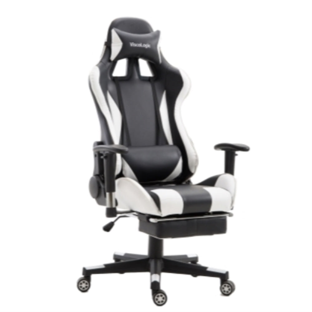 FOOTREST SERIES 9026 Ergonomic Gaming Chair with Adjustable Height - Black & White for PC, Office, and Home Gaming Setup