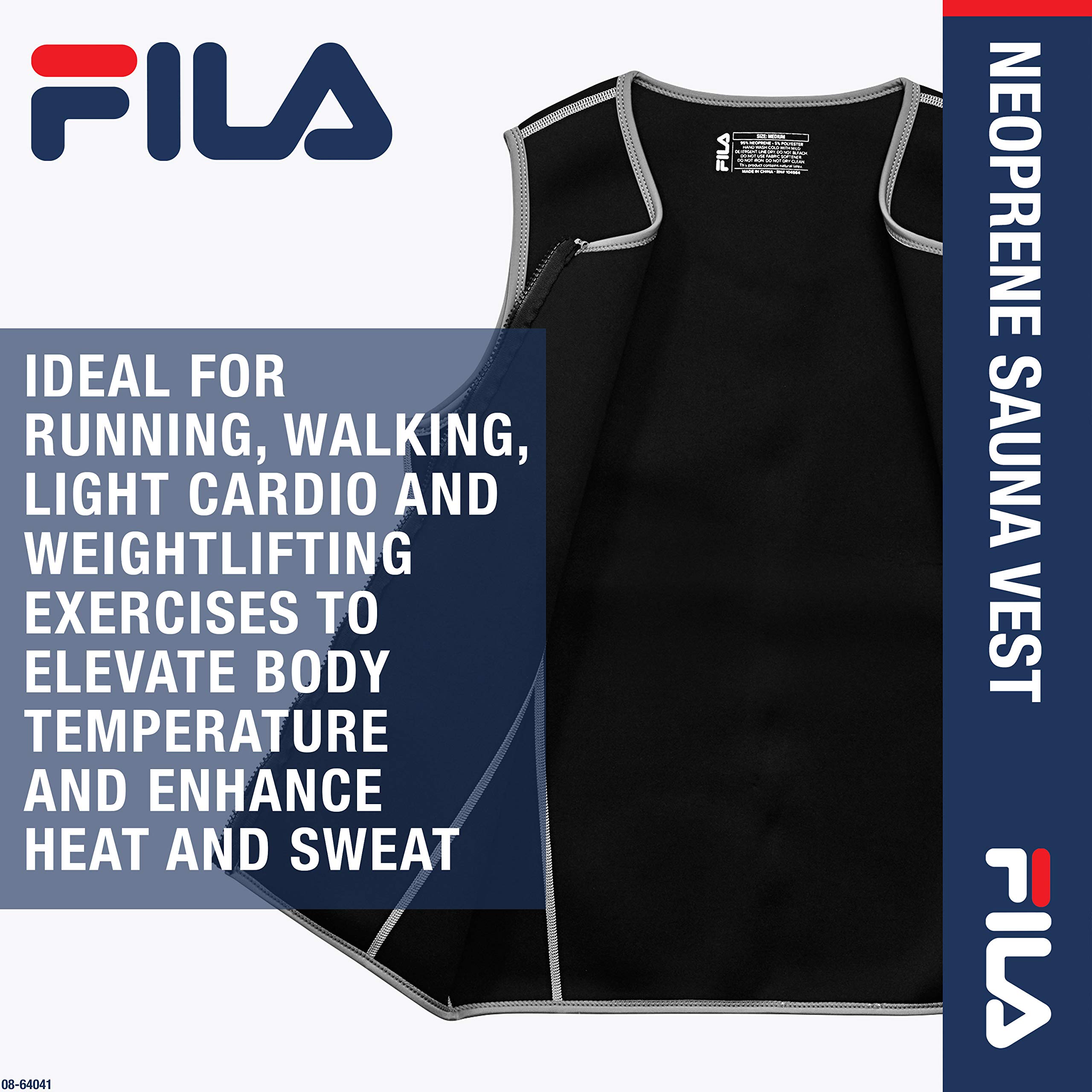 FILA Men's Neoprene Sauna Vest - Slimming Zipper Tank Top, Hot Sweat Suit Body Shaper for Workout & Weight Loss