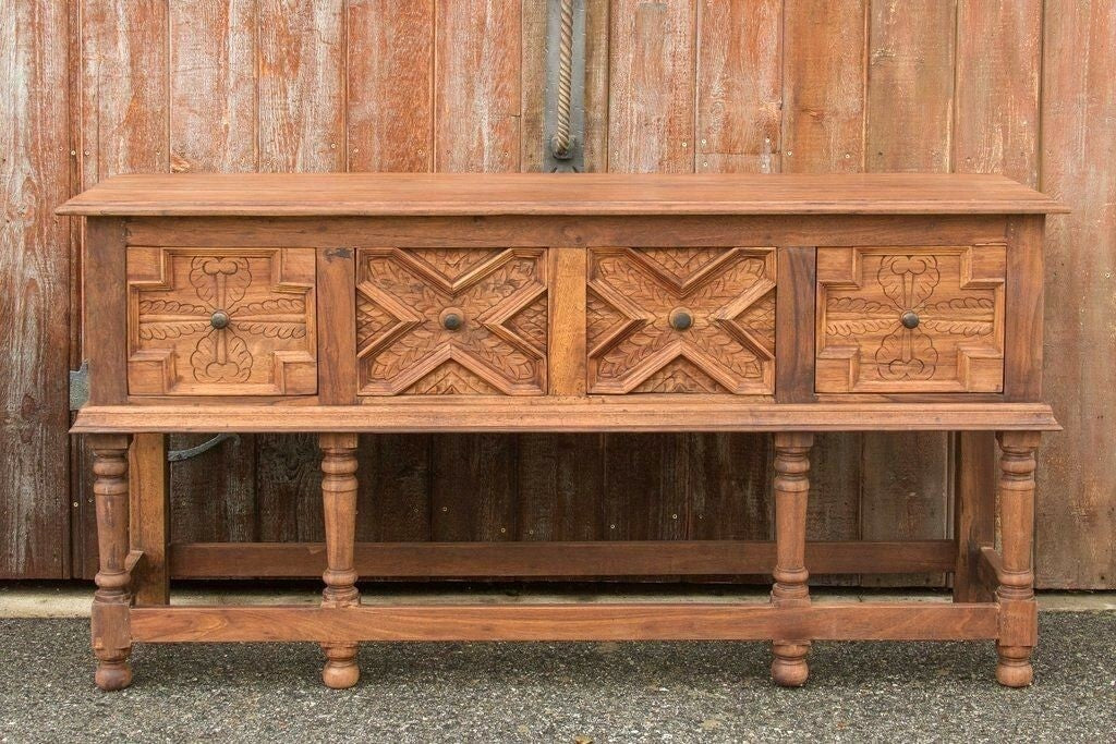 Hand Carved Solid Wood Hallway Console Table 140cm - Entryway Sofa Table for Living Room, Bedroom & Foyer Decor
