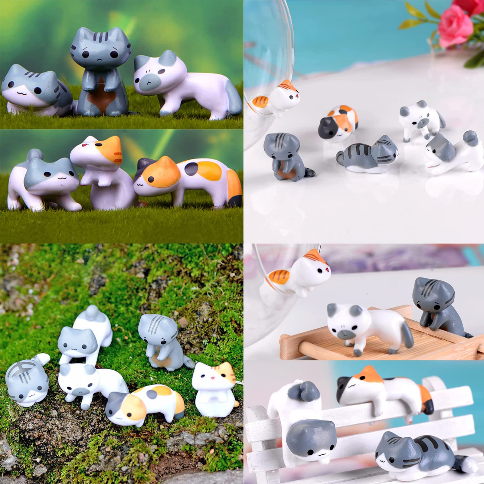 16PCS Adorable Cat Figurines - Cute Kitten Statues for Cake Decorating, Fairy Garden, Terrarium, Miniature Landscaping - Perfect for DIY Crafts, Home Decor, Bookshelf Ornaments & Gift Giving