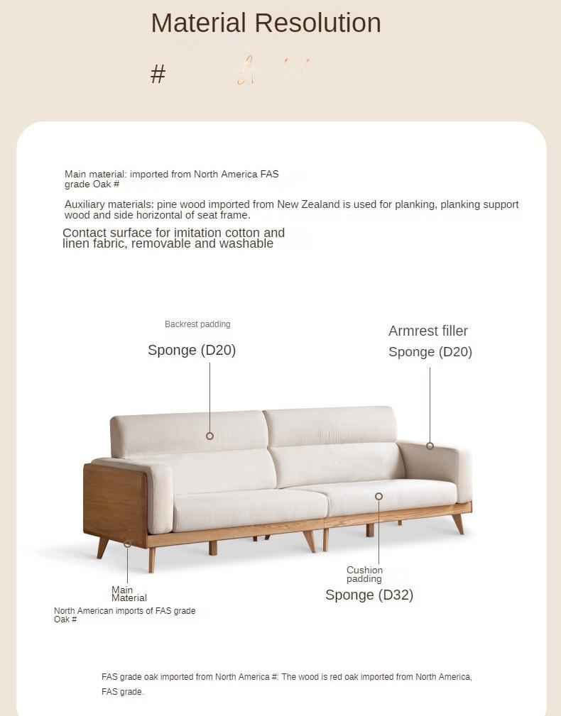 Modern Oak Solid Wood Upholstered Fabric Sofa - Stylish & Durable Living Room Furniture for Home, Office, or Lounge
