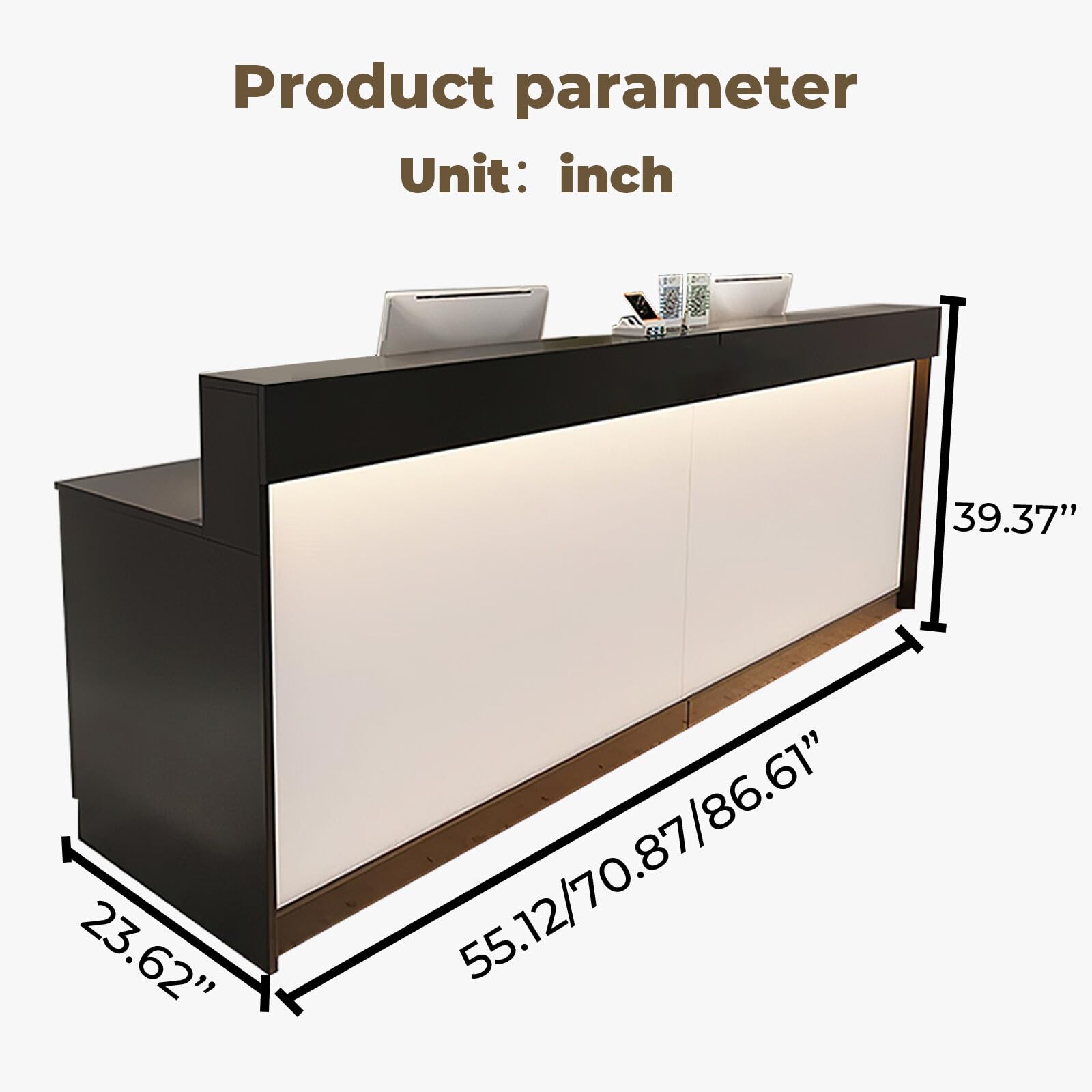 Modern Office Reception Desk with Drawers & Keyboard Tray - 70.87