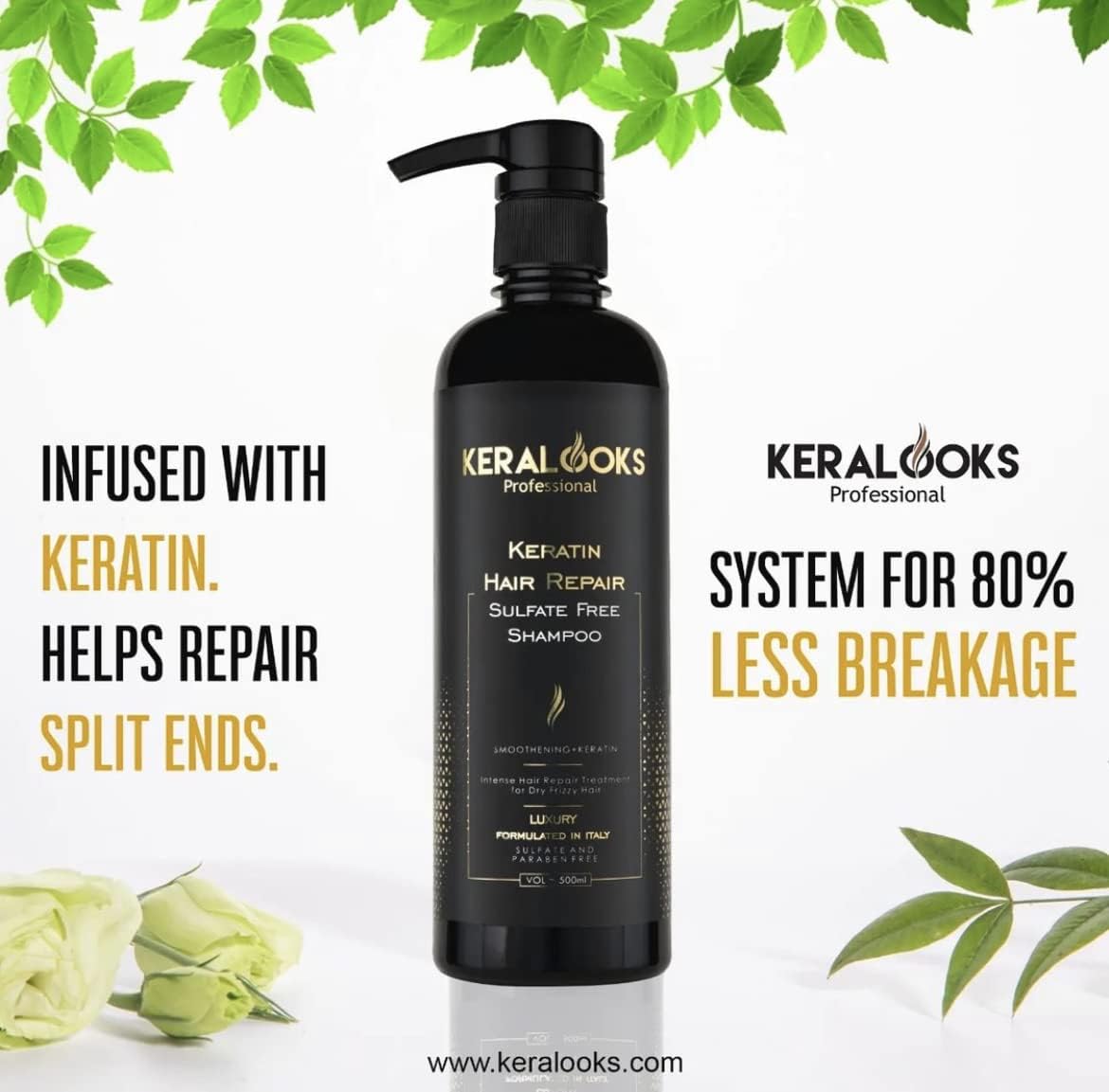 Keralooks Professional Smoothing Plus Keratin Luxury Shampoo 500ml - Sulfate Free Hair Repair Treatment with Keratin Protein & Argan Oil for Dry, Frizzy, Chemically Treated Hair | Deep Conditioning for Salon-Quality Results at Home