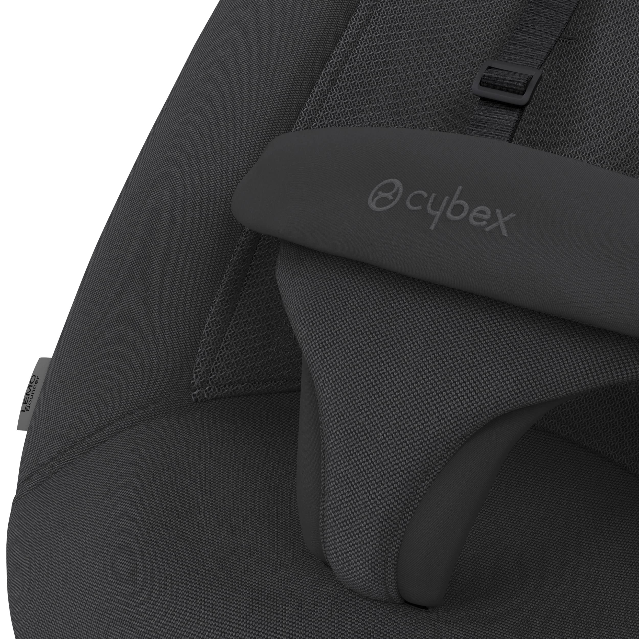 Cybex Lemo Self-Bouncing Baby Bouncer - Adjustable Harness & Breathable Mesh Backrest with Comfort Inlay & Head Hugger - Playtime & Relaxation for Infants - Perfect for Nursery, Living Room or Outdoor Use - Stunning Black