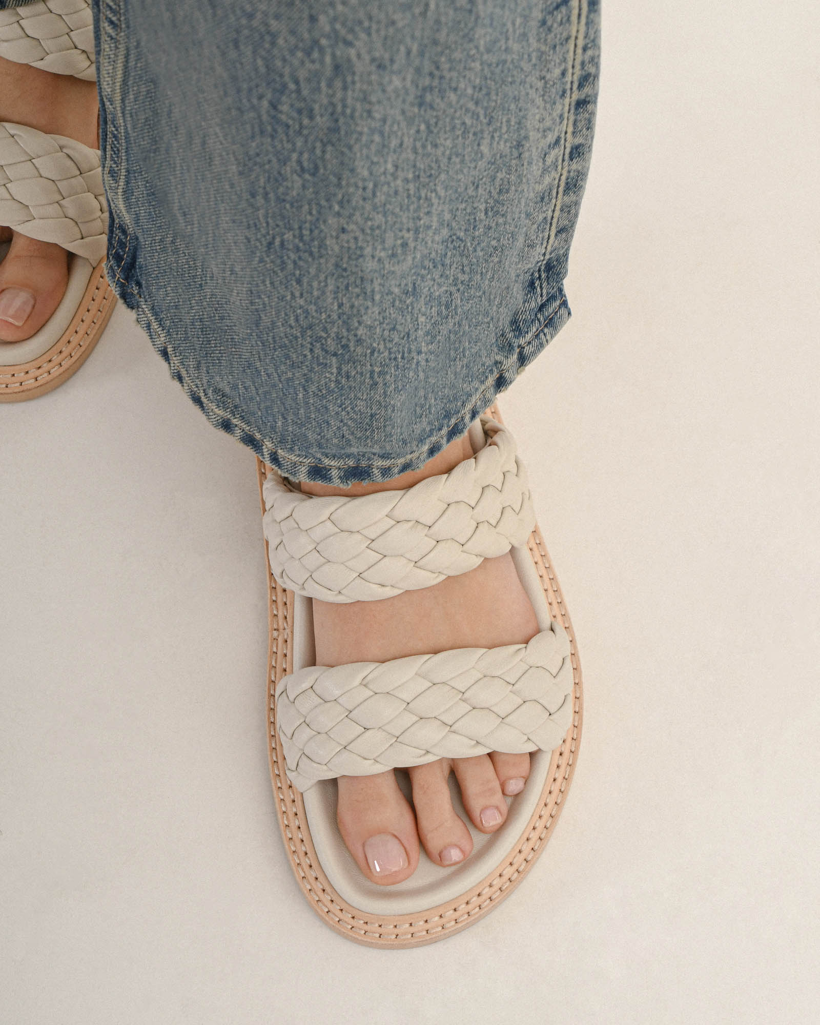 VEGA Women's Flat Sandals - Off White Genuine Leather Comfortable Slip-On Beach Shoes for Summer, Vacation & Casual Outings