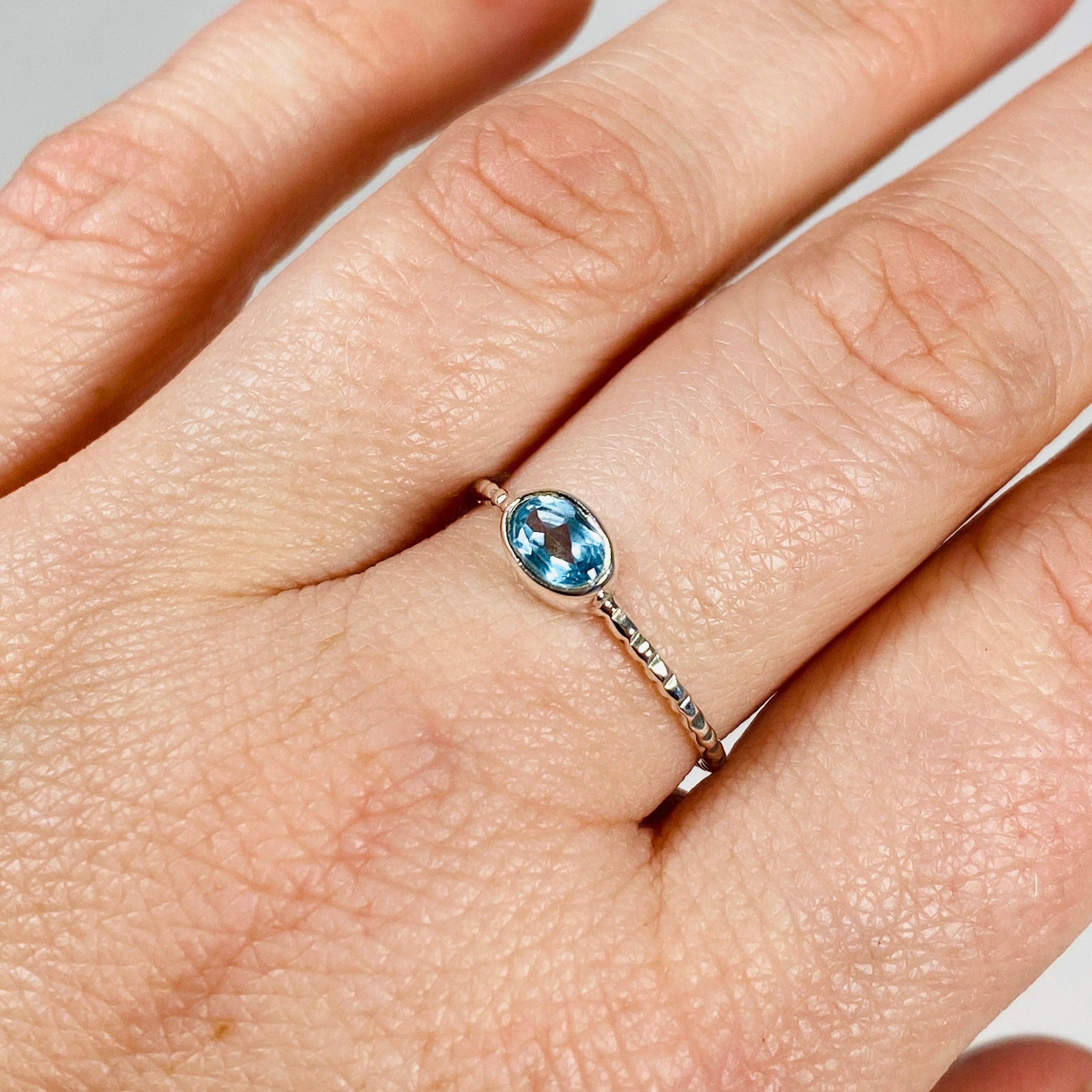 Blue Topaz Oval Faceted Sterling Silver Band Ring R3750 BT - Elegant Jewelry for Weddings, Anniversaries & Special Occasions