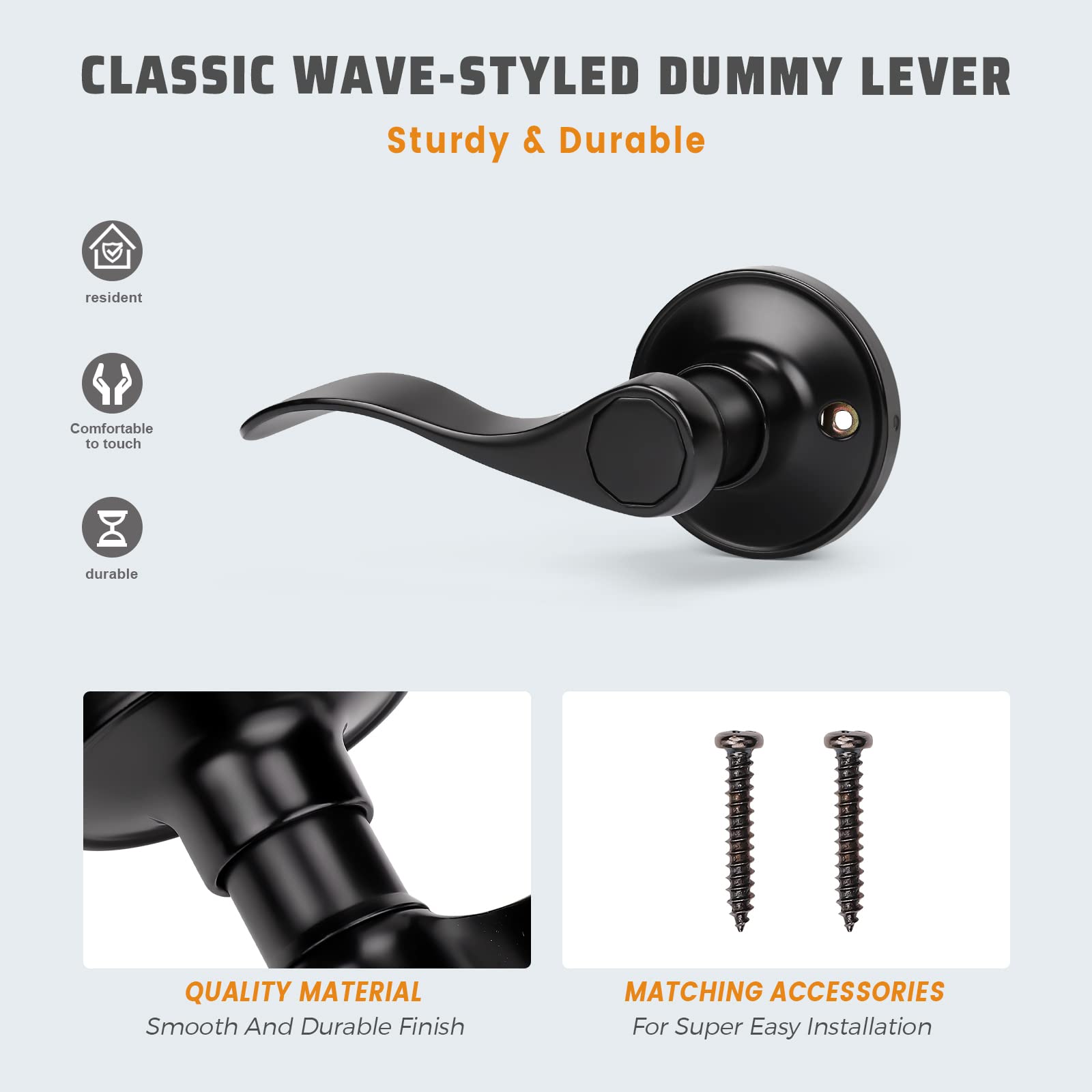 KNOBWELL 3-Pack Black Dummy Door Knobs - Matte Finish for Closet & Interior Doors (Left Hand) - No Lock/Latch