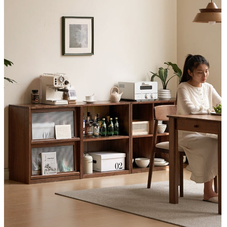 Solid Black Walnut Wood Bookshelf - Low Profile Wall Mounted or Floor Standing Cabinet for Living Room, Bedroom & Home Office Storage