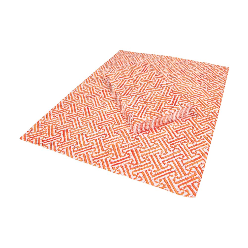 Disposable Paper Guest Towels - Caspari Fretwork Bathroom Napkins in Orange (15-Pack) | Perfect for Parties, Weddings & Upscale Restrooms
