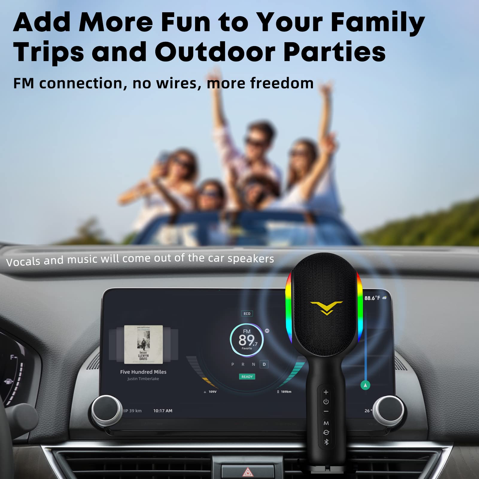 Wireless Bluetooth Karaoke Microphone with RGB Lights - Portable 5-in-1 Handheld Mic Speaker for Home Party, Car Travel & Music Recording | Duet Singing Mini Karaoke Machine | Perfect Gift for Kids & Adults | Ideal for Birthday Parties, Road Trips & Family Gatherings