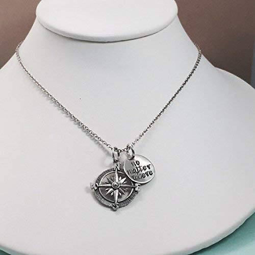 Best Friend Necklace with Compass Charm - BFF Jewelry for Sisters, Mothers & Daughters - Inspirational Quote Pendant for Long Distance Friends - Perfect Gift for Birthdays, Anniversaries & Special Occasions