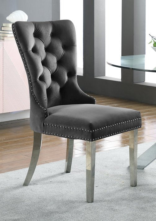 Luxury Grey Velvet Dining Chairs with Deep Tufting & Chrome Legs - Set of 2 for Modern Home & Restaurant Decor