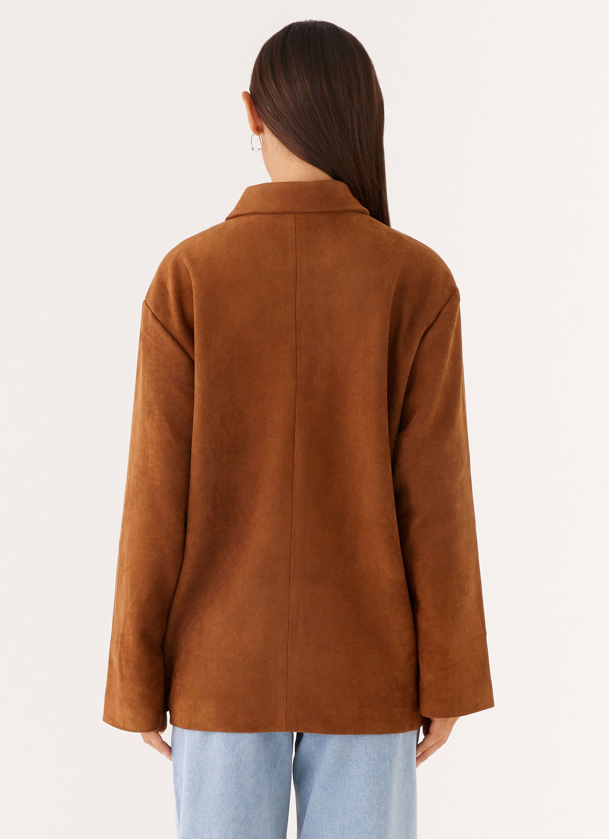 Devika Faux Suede Boxy Jacket - Women's Brown Suede-Like Coat for Fall & Winter | Casual Outerwear for Street Style & Office Wear