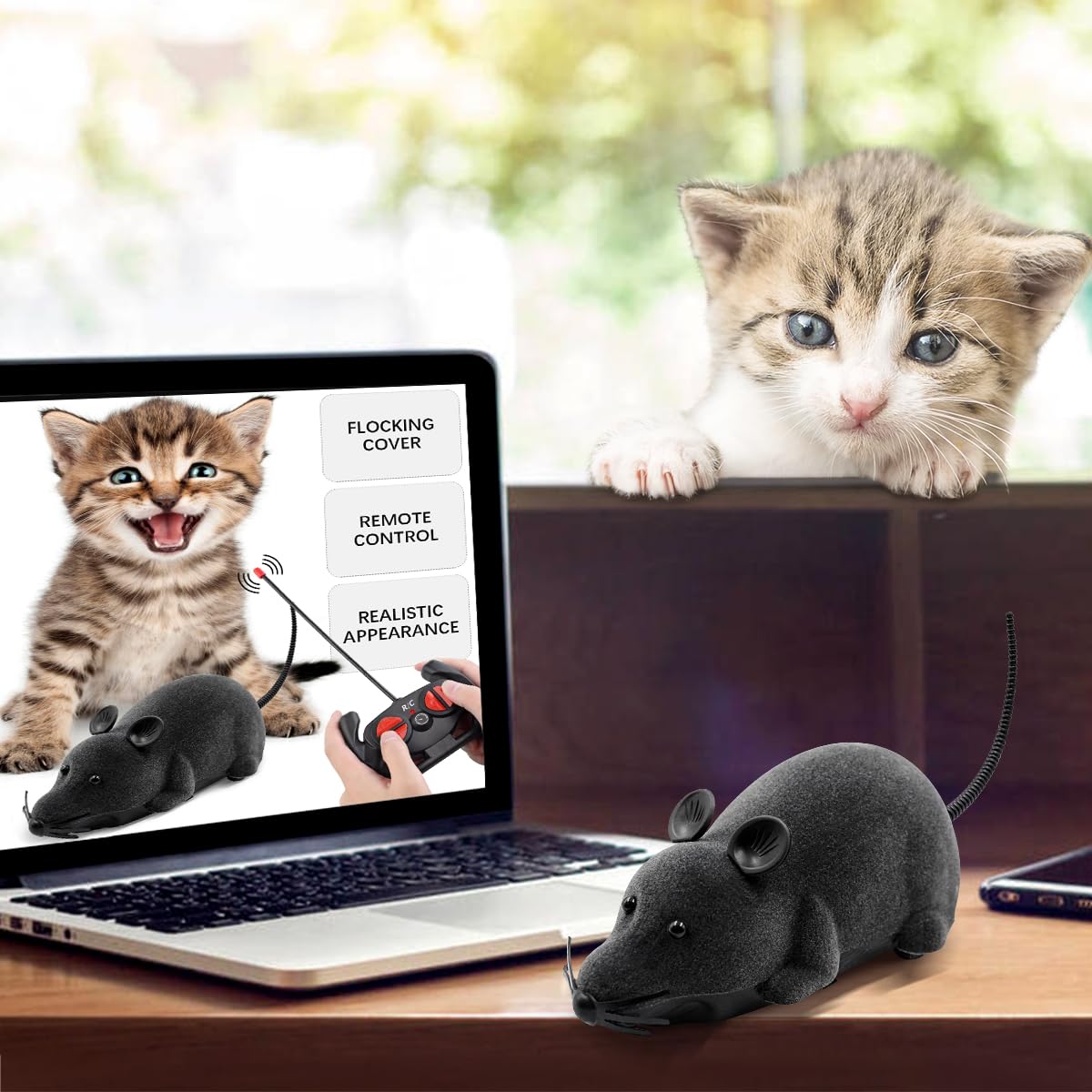 Aerbee Remote Control Rat Toy - Electronic RC Mouse for Cats, Interactive Pet Toy with Realistic Movement & Sound - Funny Wireless Chasing Prank for Pets - Perfect for Playtime, Training & Halloween Pranks