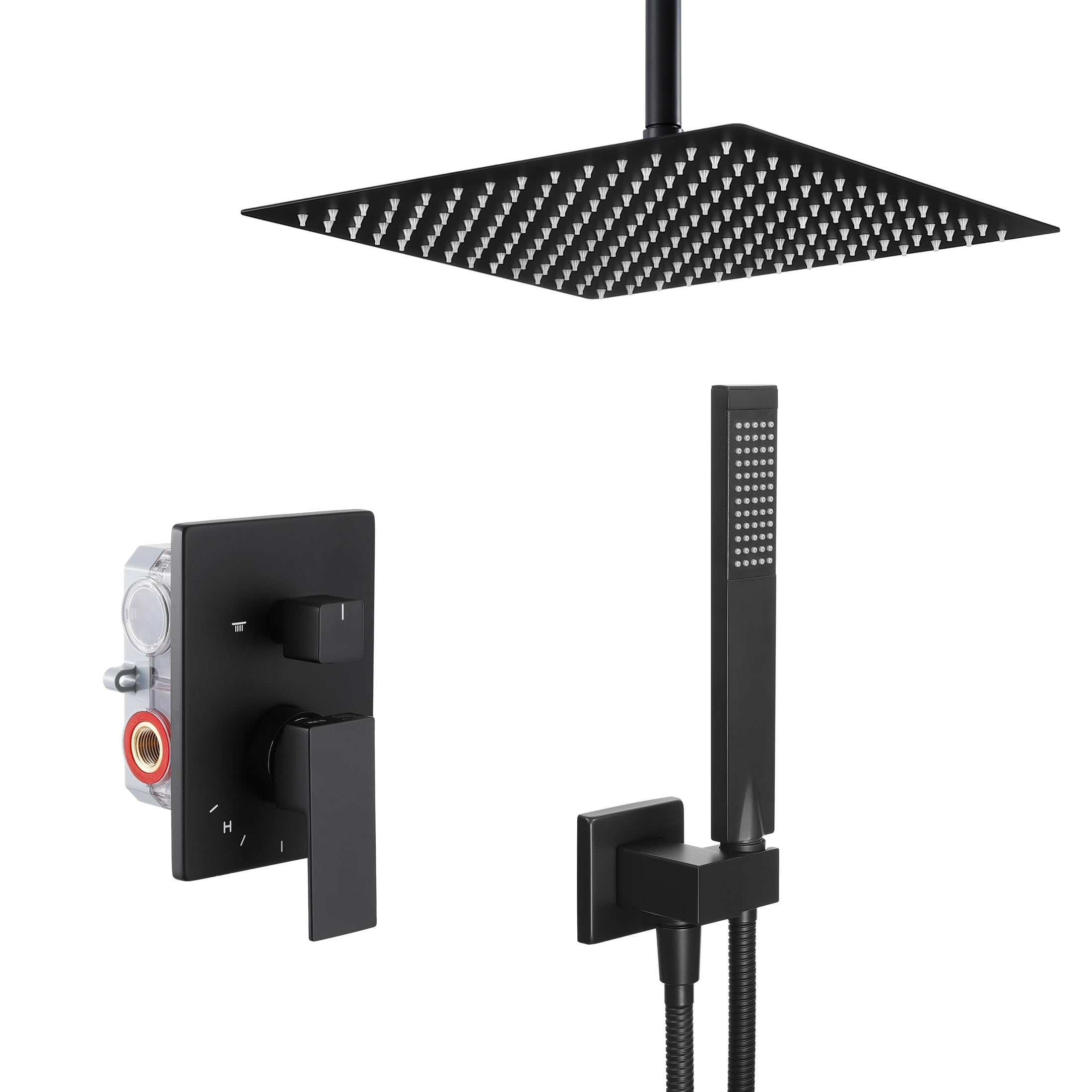 KES 12 Inch Rainfall Shower System - Matte Black Ceiling Mount Shower Head with Handheld Spray, Valve & Trim Kit (Model XB6235S12-BK) for Luxurious Spa-Like Bathroom Experience