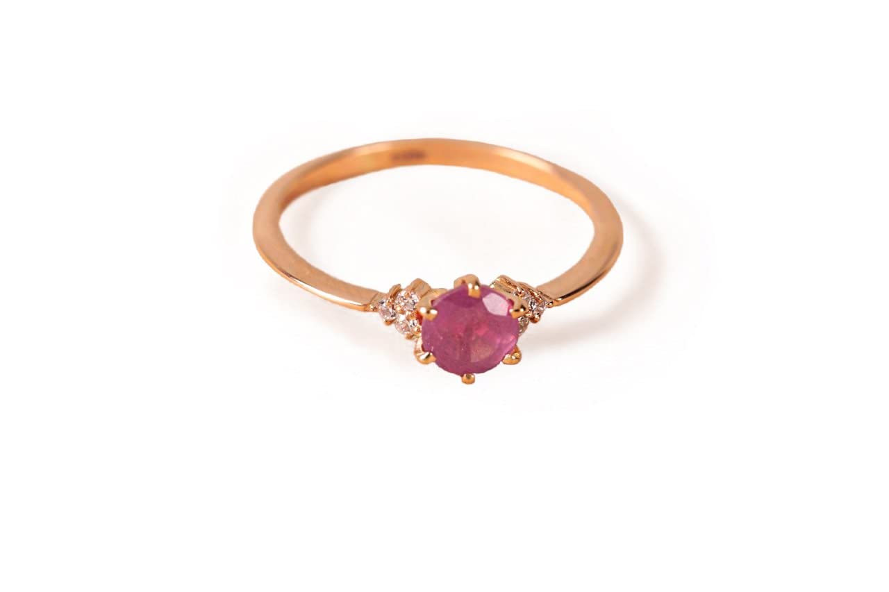 14K Solid Gold Natural Ruby Ring for Women - Pink Stone Engagement Ring, Unique Promise & Proposal Ring in Rose Gold (Size 8) | Perfect for Cocktail Parties, Anniversaries & Romantic Gifts