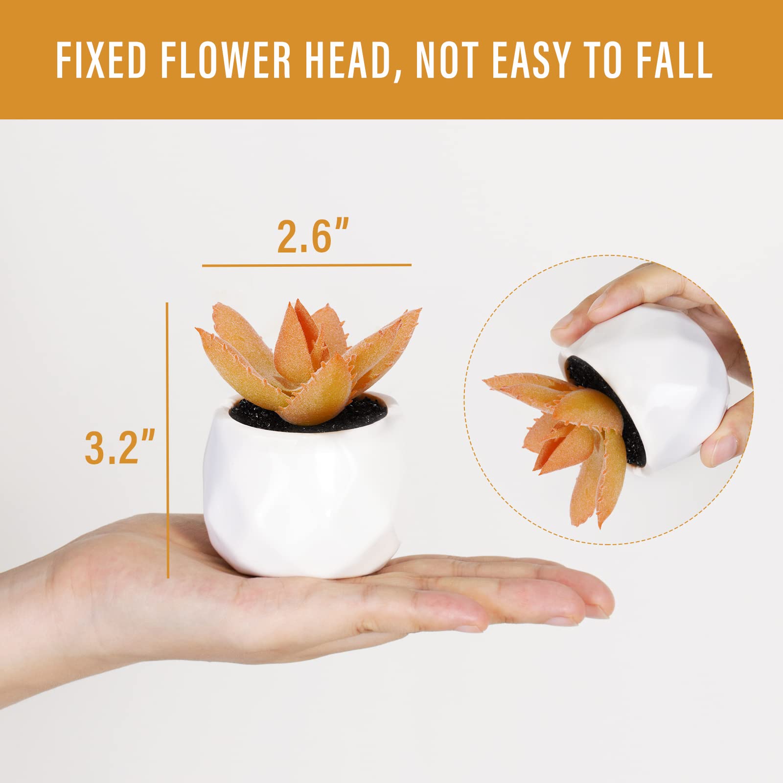 Tiita Artificial Faux Succulents in Mini Orange Pots - 4 Set Realistic Fake Plants for Home & Office Decor - Perfect for Desk, Window Sill, Bathroom, Bedroom & Gift Giving