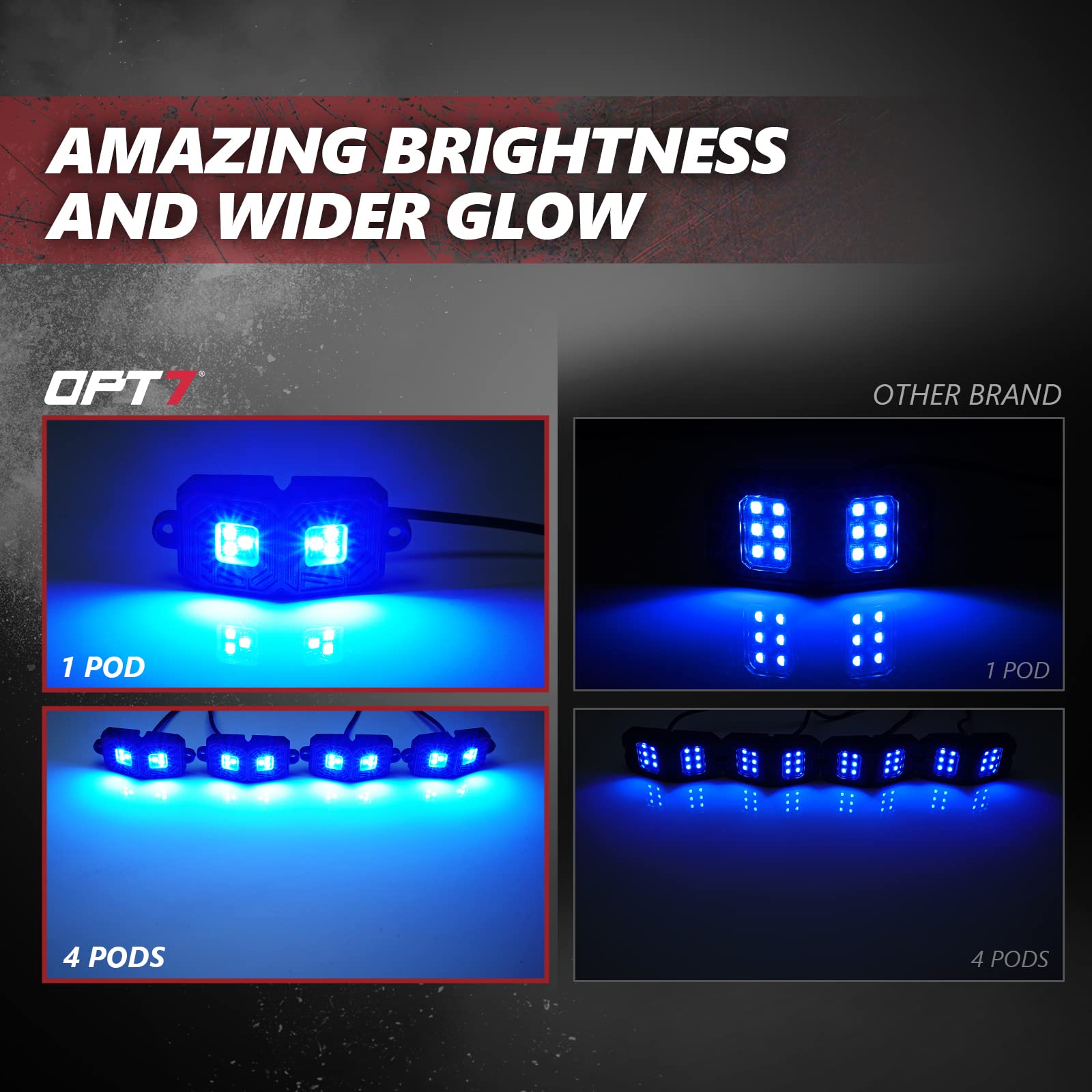 OPT7 Photon RGB LED Magnet Rock Lights with APP & Remote Control - 4-Pod Multicolor Underglow Lighting Kit for Offroad Trucks, Jeeps, RZR, ATV, UTV | IP68 Waterproof, Wide Angle Beam, Extension Wire Included | Perfect for Night Off-Roading, Car Shows & Custom Vehicle Lighting