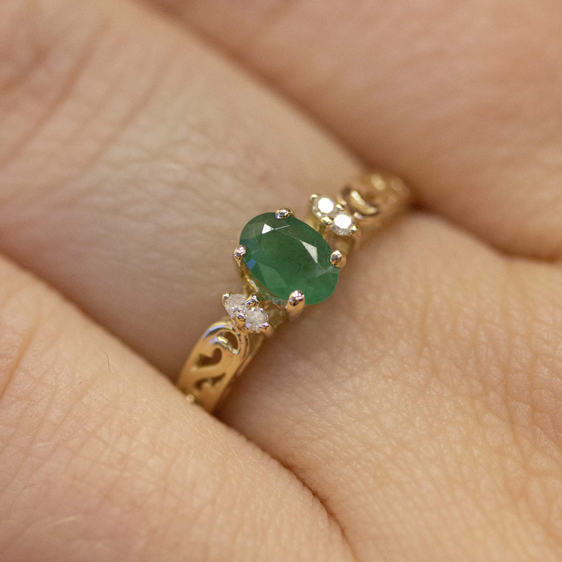 10K Yellow Gold Emerald and Diamond Ring for Women - Elegant Jewelry Gift for Engagement, Anniversary & Special Occasions