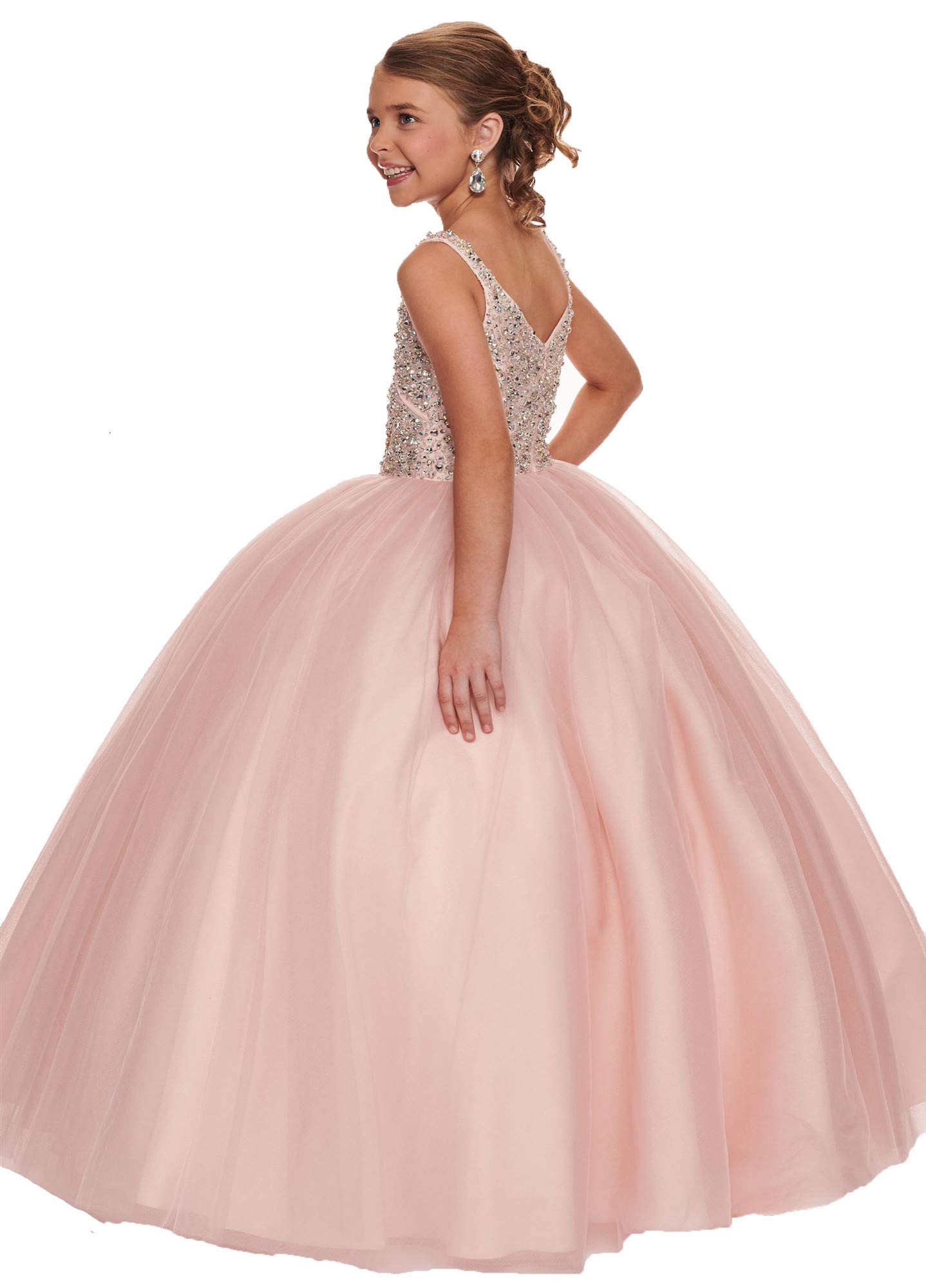 Emanni Girls Beaded Birthday Party Dress with Straps - Tulle Ball Gown Flower Pageant Dress for Special Occasions, Weddings & Photo Shoots