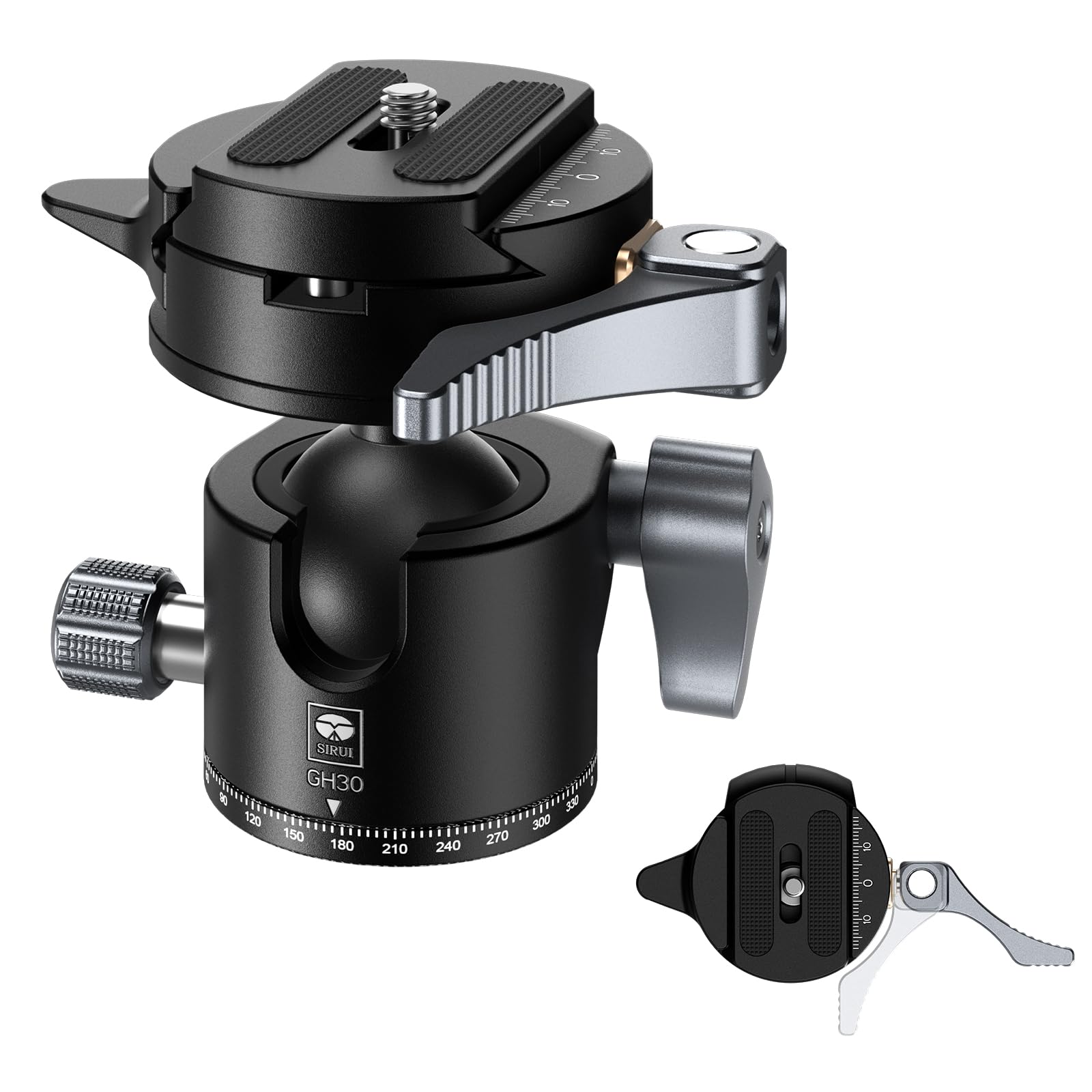 SIRUI GH30 Low Profile Quick Release Ball Head Tripod Mount - 360° Panoramic Metal Camera Head with 1/4