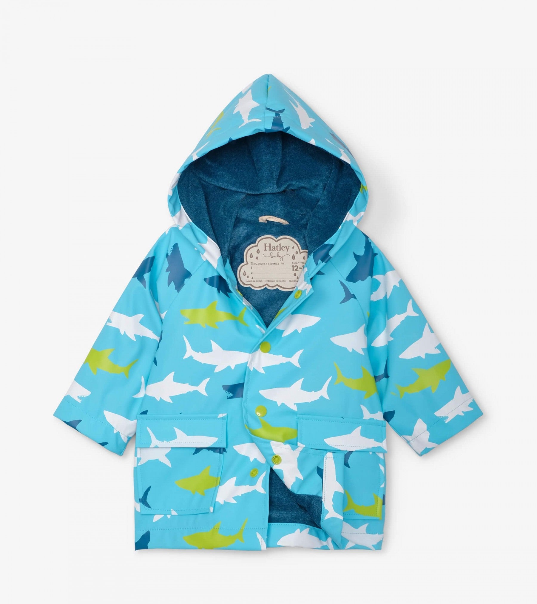 Hatley Baby Raincoat with Great White Sharks Design - Waterproof & Cute Toddler Rain Jacket for Boys & Girls - Perfect for Outdoor Play, Park Visits & Rainy Day Adventures