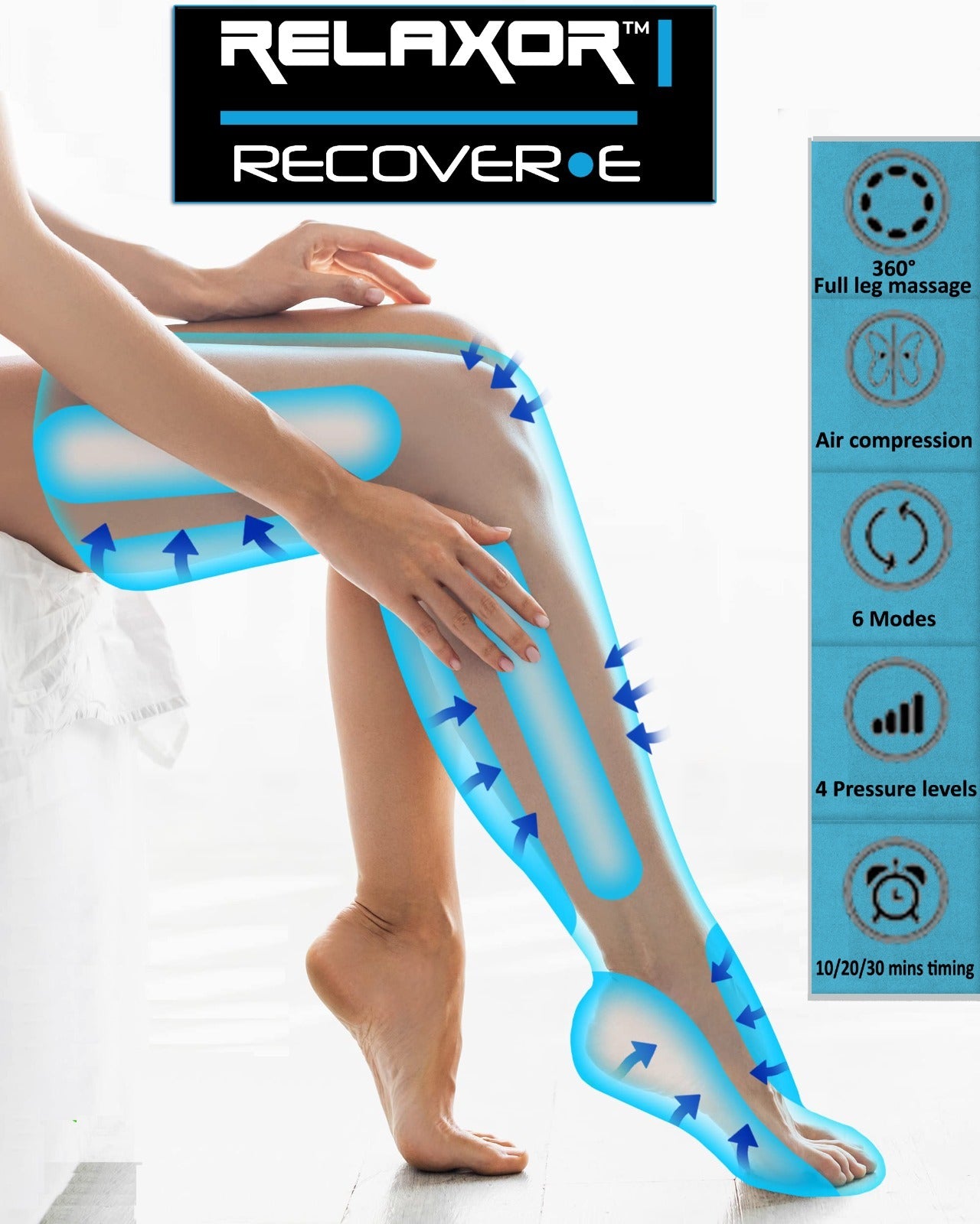 Relaxor Recover E Full Leg Recovery Therapy - Compression Sleeves for Muscle Pain Relief & Circulation - Ideal for Athletes, Runners & Post-Workout Recovery