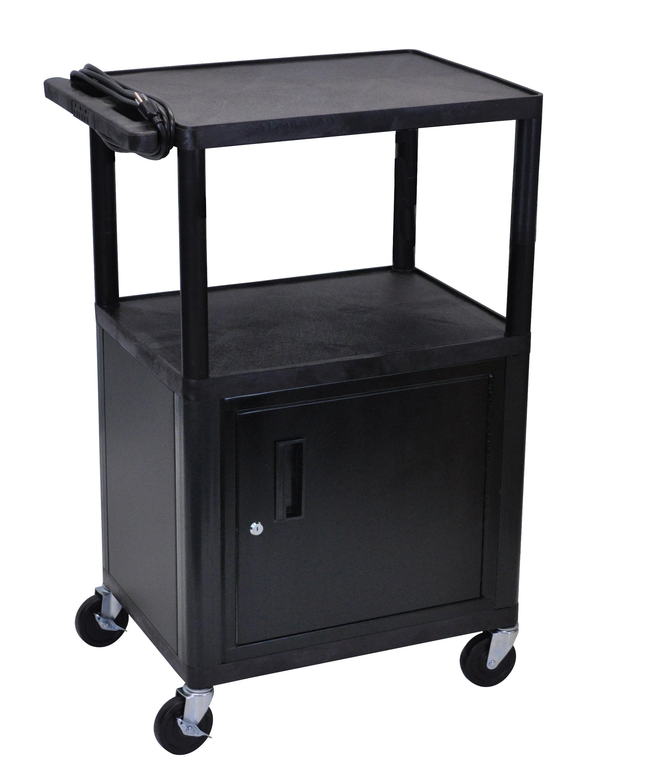 Luxor Endura Black 3-Shelf Presentation Cart with Cabinet - 42