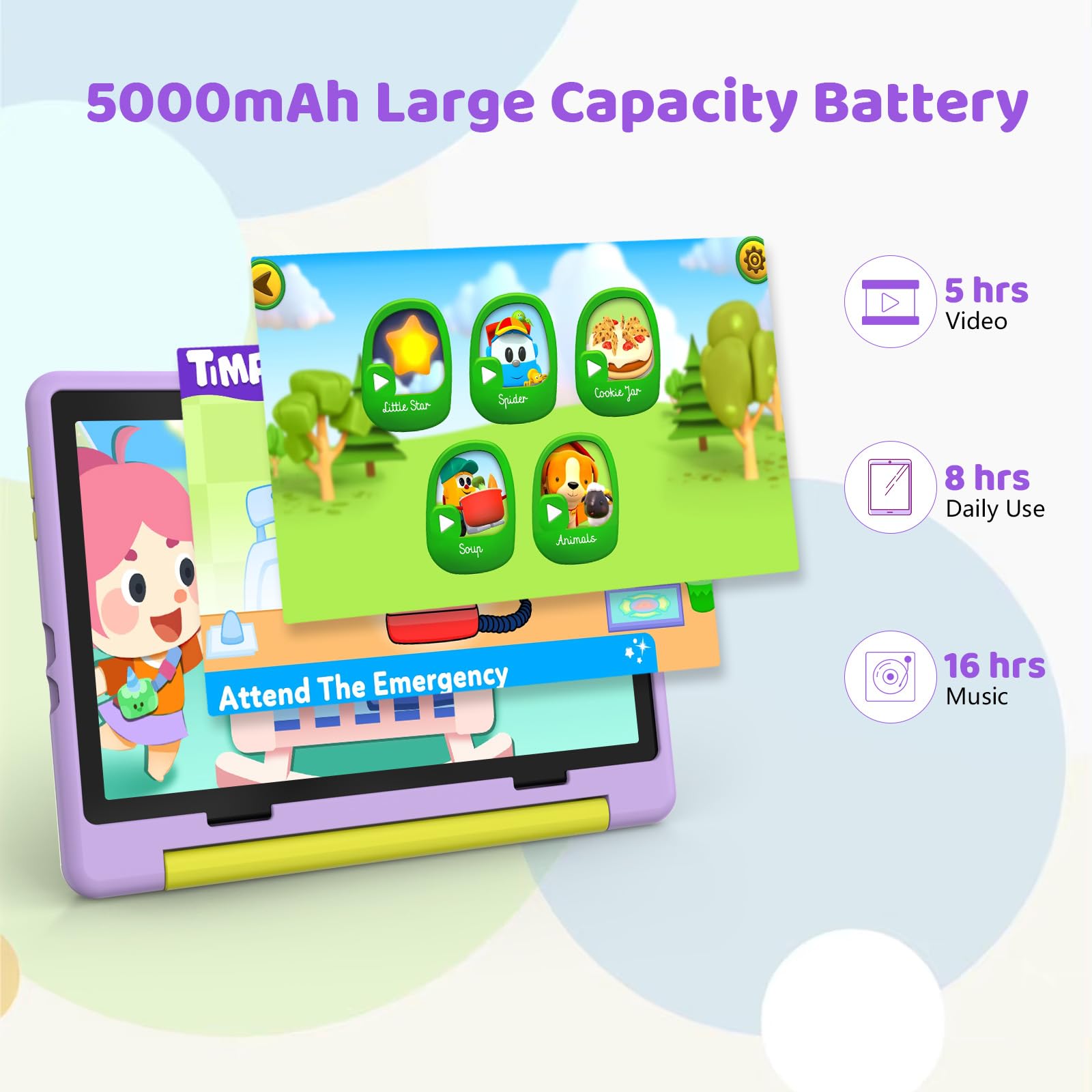 Mouikei 10 Inch Android 14 Kids Tablet - Octa Core Processor, 8GB RAM 64GB ROM, 1TB Expandable Storage, 5000mAh Battery, Wi-Fi, Bluetooth, Dual Camera - Purple - Perfect for Learning, Games & Entertainment for Children Ages 3-12