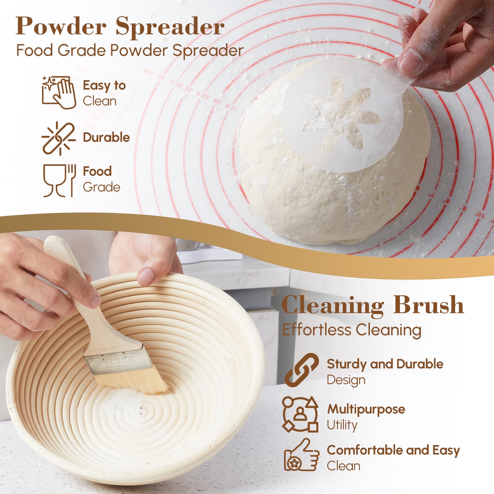 17-Piece Banneton Bread Proofing Basket Set - 9 & 10 Inch Round Sourdough Bread Proofing Baskets with Danish Whisk, Bowl Scraper, Dough Scraper & Bread Lame - Complete Bread Making Kit for Artisan Sourdough, Homemade Bread & Baking Enthusiasts