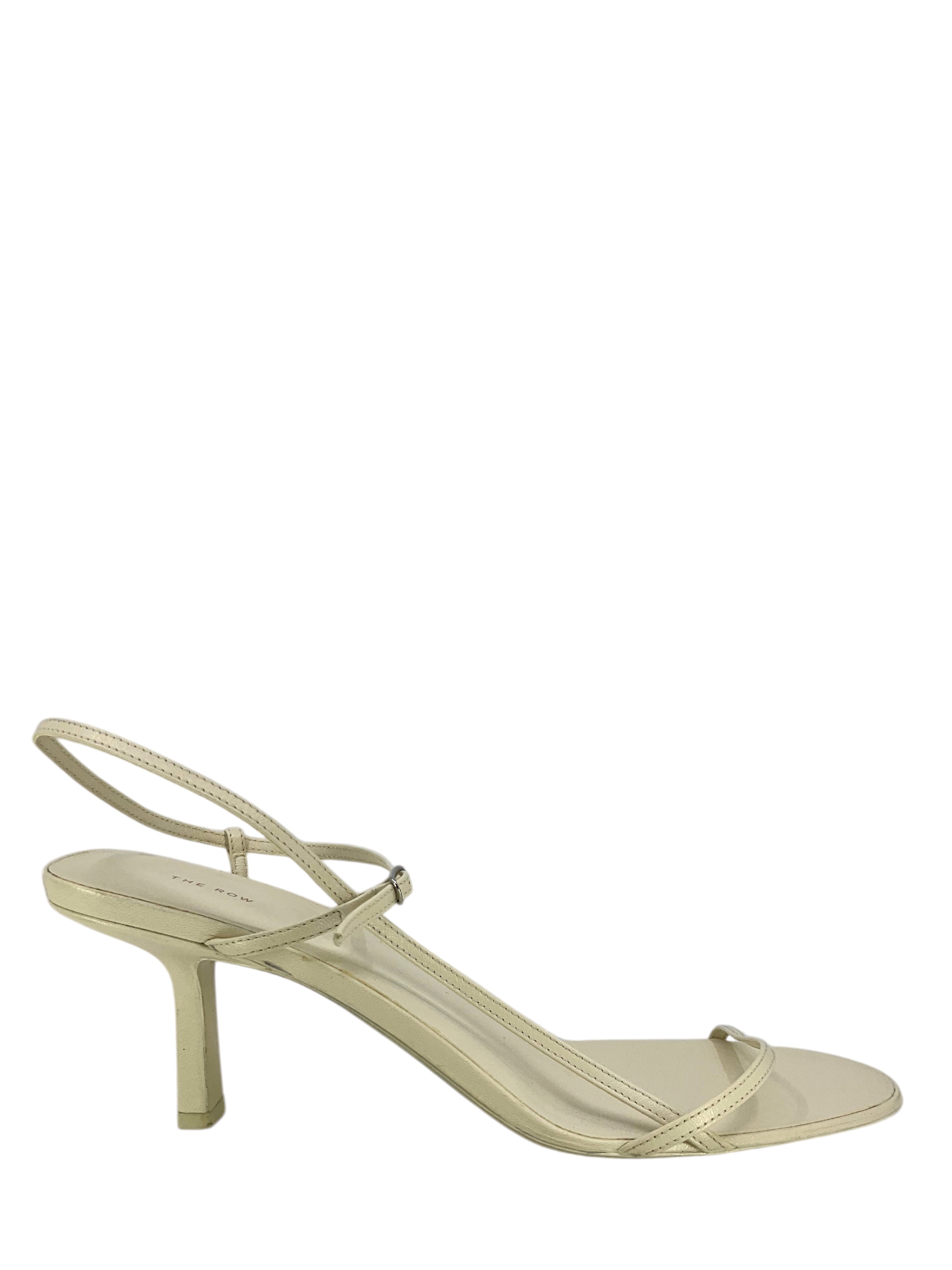 THE ROW Women's Leather Bare Sandals Size 8.5 - Comfortable Nude Flat Sandals for Summer, Beach & Casual Outings