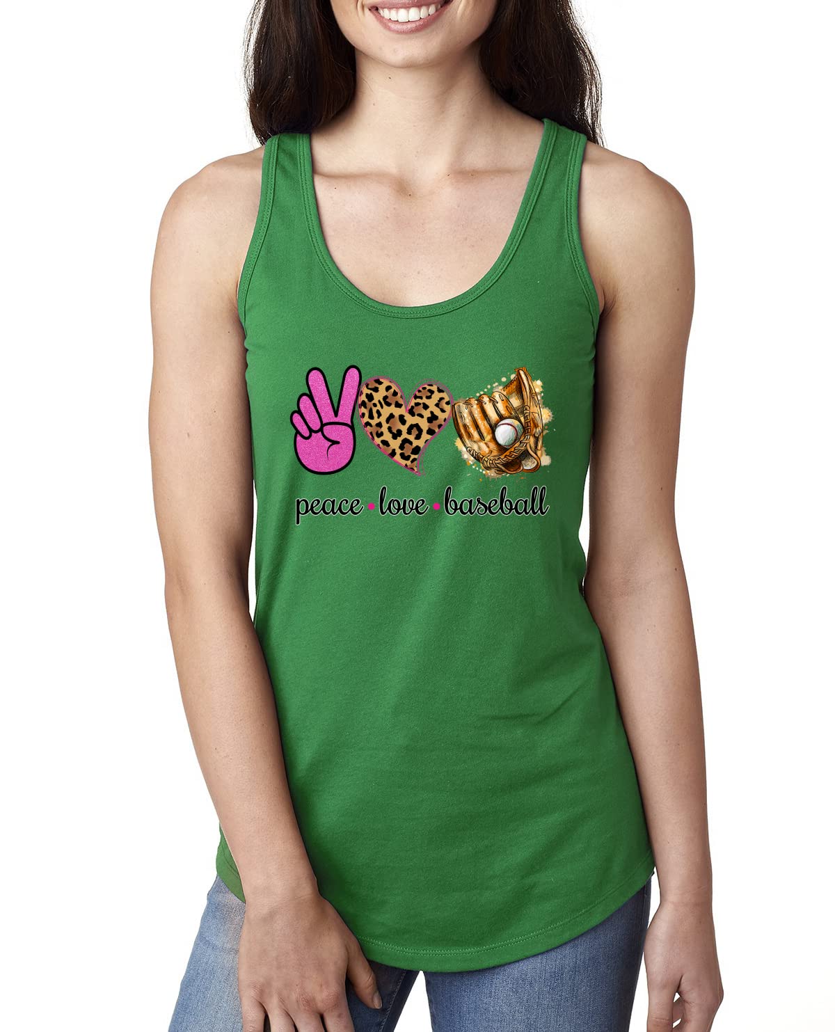 Peace Love Baseball Sports Women's Racerback Tank Top - Comfortable Athletic Wear for Baseball Games, Gym Workouts & Casual Summer Outfits