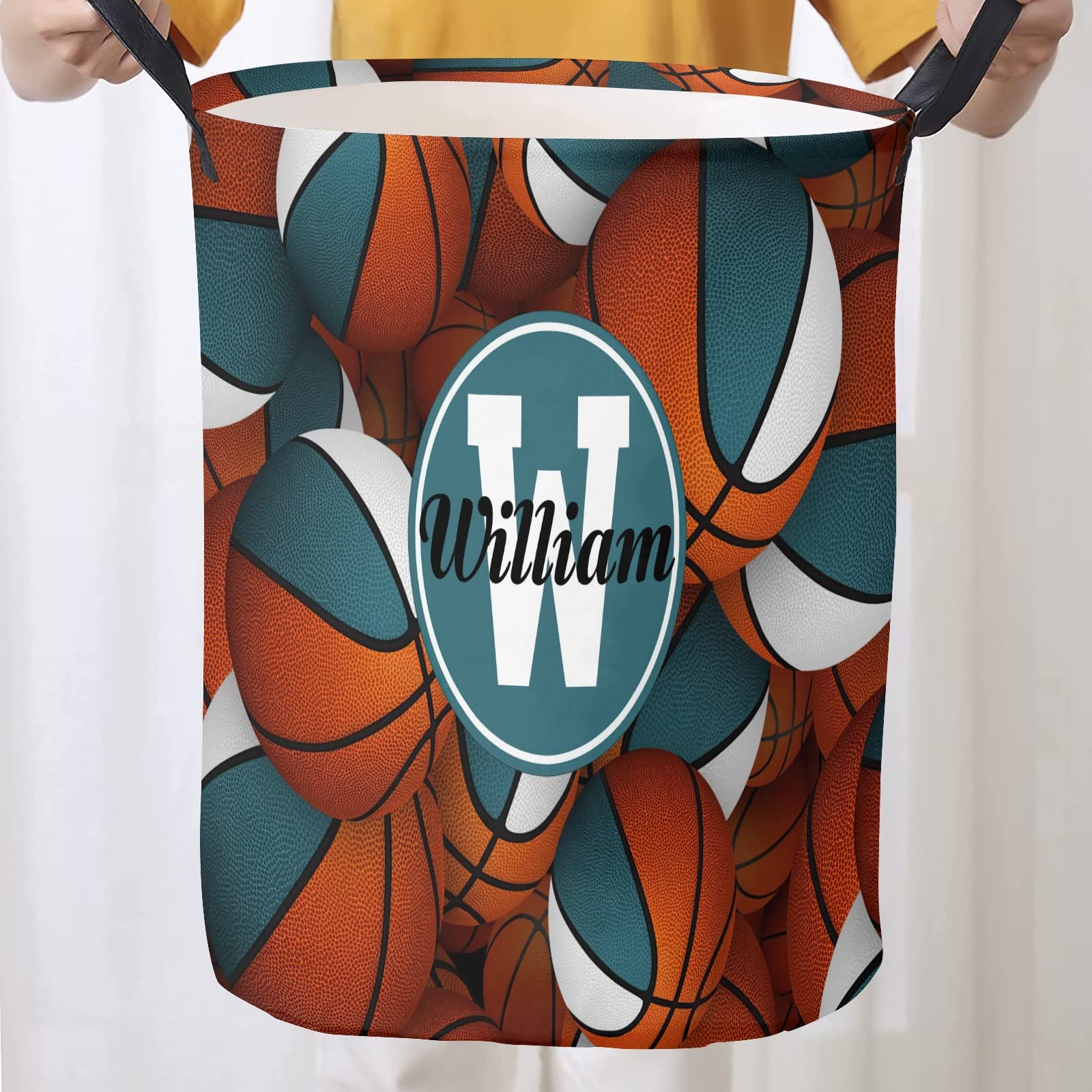 Custom Collapsible Laundry Basket - Personalized Foldable Laundry Hamper with Toy Basketball Design, Waterproof Washing Bin for Clothes Storage | Perfect for Kids' Rooms, Dorm Organization & Sports Themed Decor