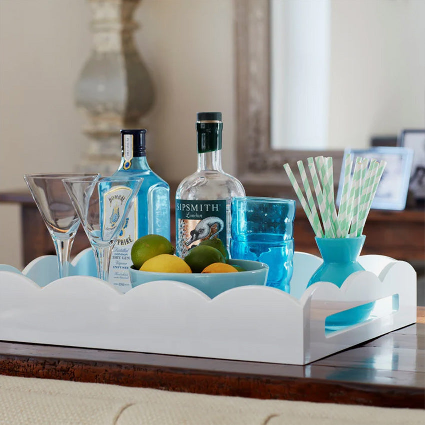 Addison Ross Scalloped Rectangle Tray - Decorative Serving Tray for Dining, Bathroom, or Coffee Table - Elegant Home Decor for Parties & Entertaining