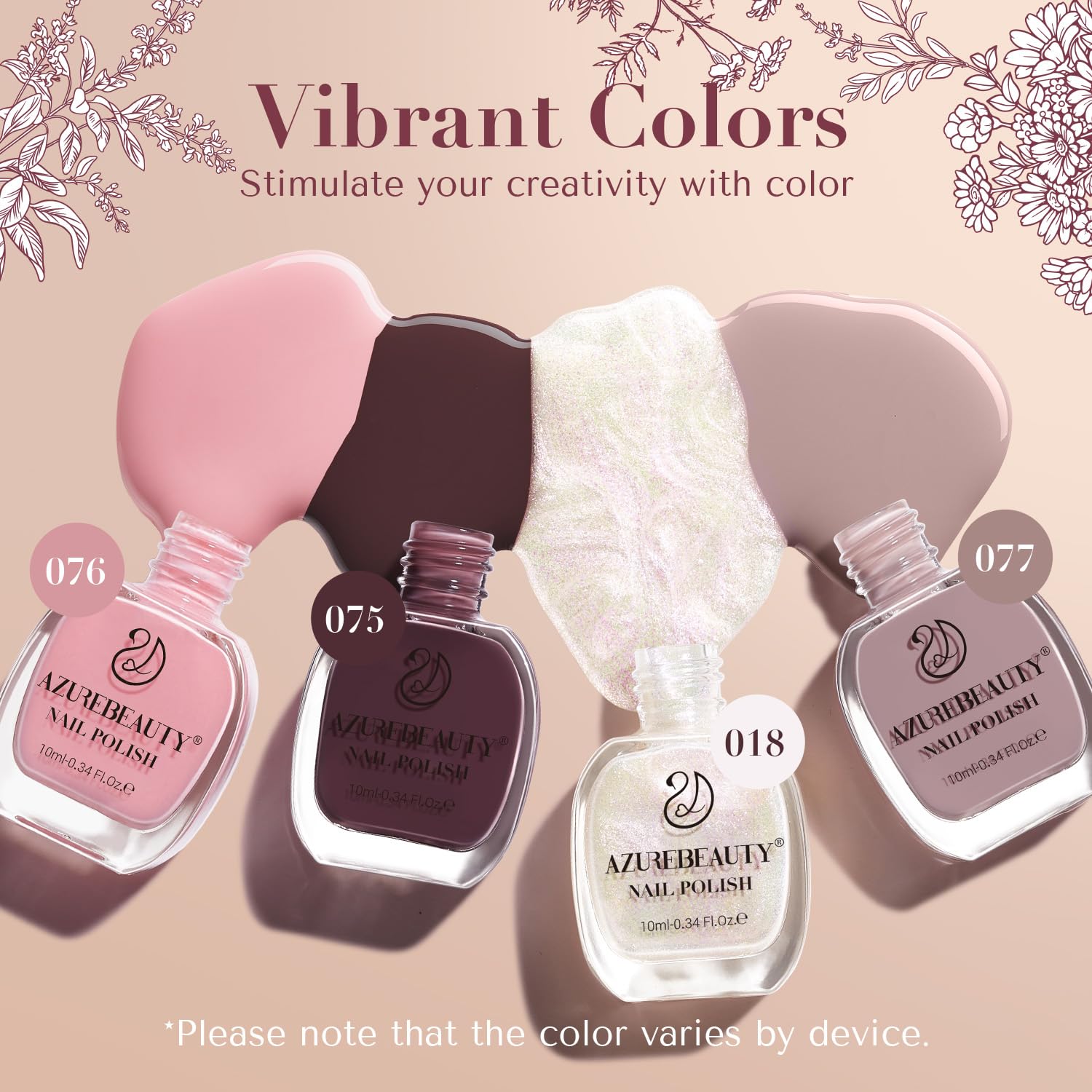 AZUREBEAUTY Vegan Nail Polish Set - 4 Colors (Brown, Pink, Glitter) Quick Dry Natural Nail Lacquer with Strengthening Treatment & Top Coat Kit for DIY Salon & Home Manicure | Perfect for Everyday Wear, Parties & Special Occasions
