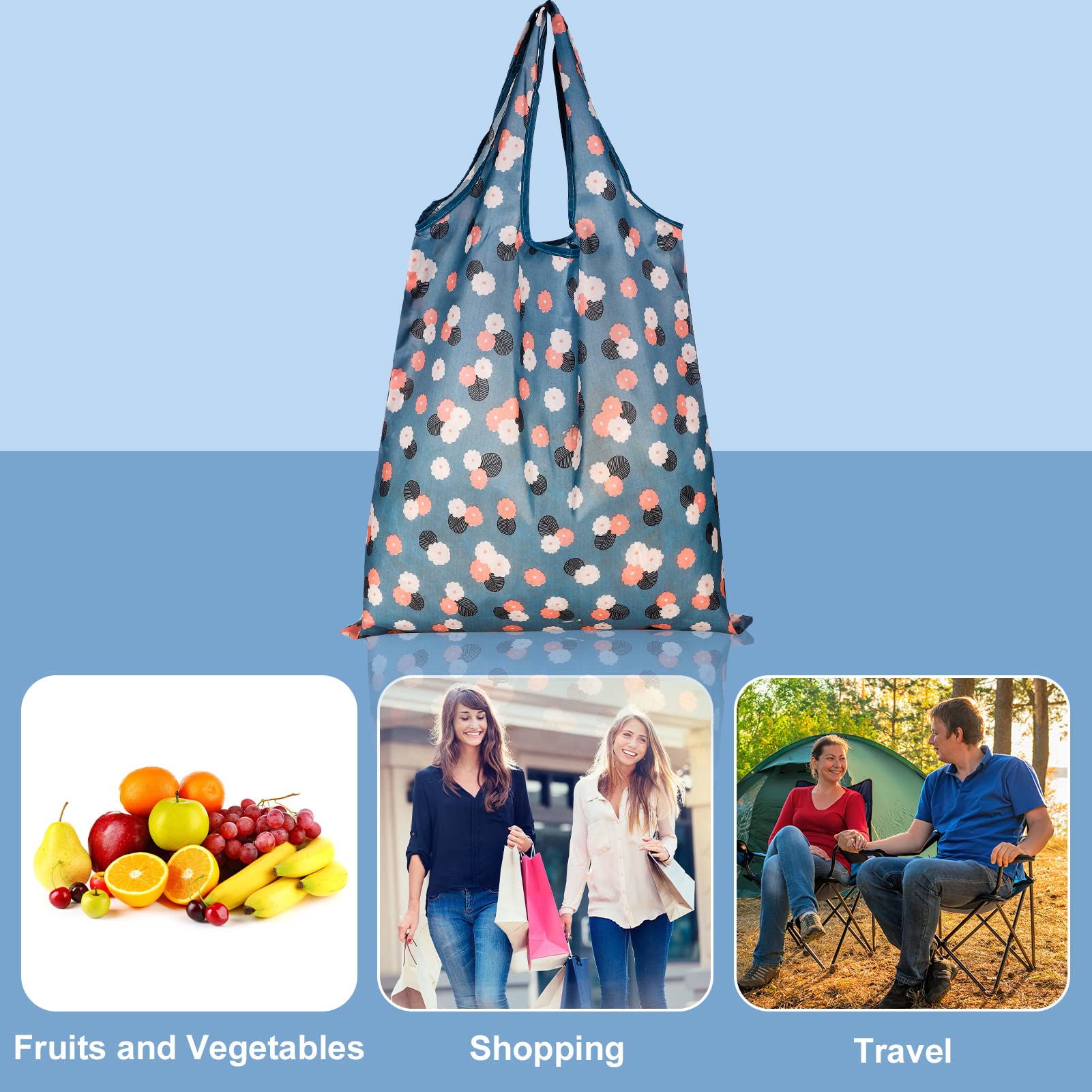 QINREN 4-Pack Reusable Foldable Grocery Bags - Eco-Friendly Washable Shopping Totes with Pouch for Daily Use, Groceries & Travel | Perfect for Supermarket, Farmers Market & Beach Trips
