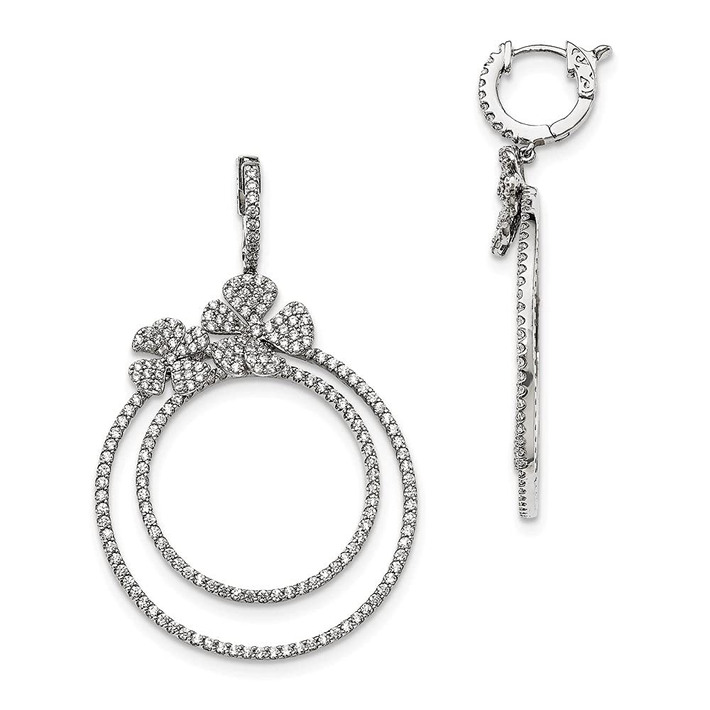 925 Sterling Silver Rhodium Plated Cubic Zirconia Hinged Hoop Dangle Earrings for Women | Elegant Fashion Jewelry Gift for Birthday, Anniversary & Special Occasions