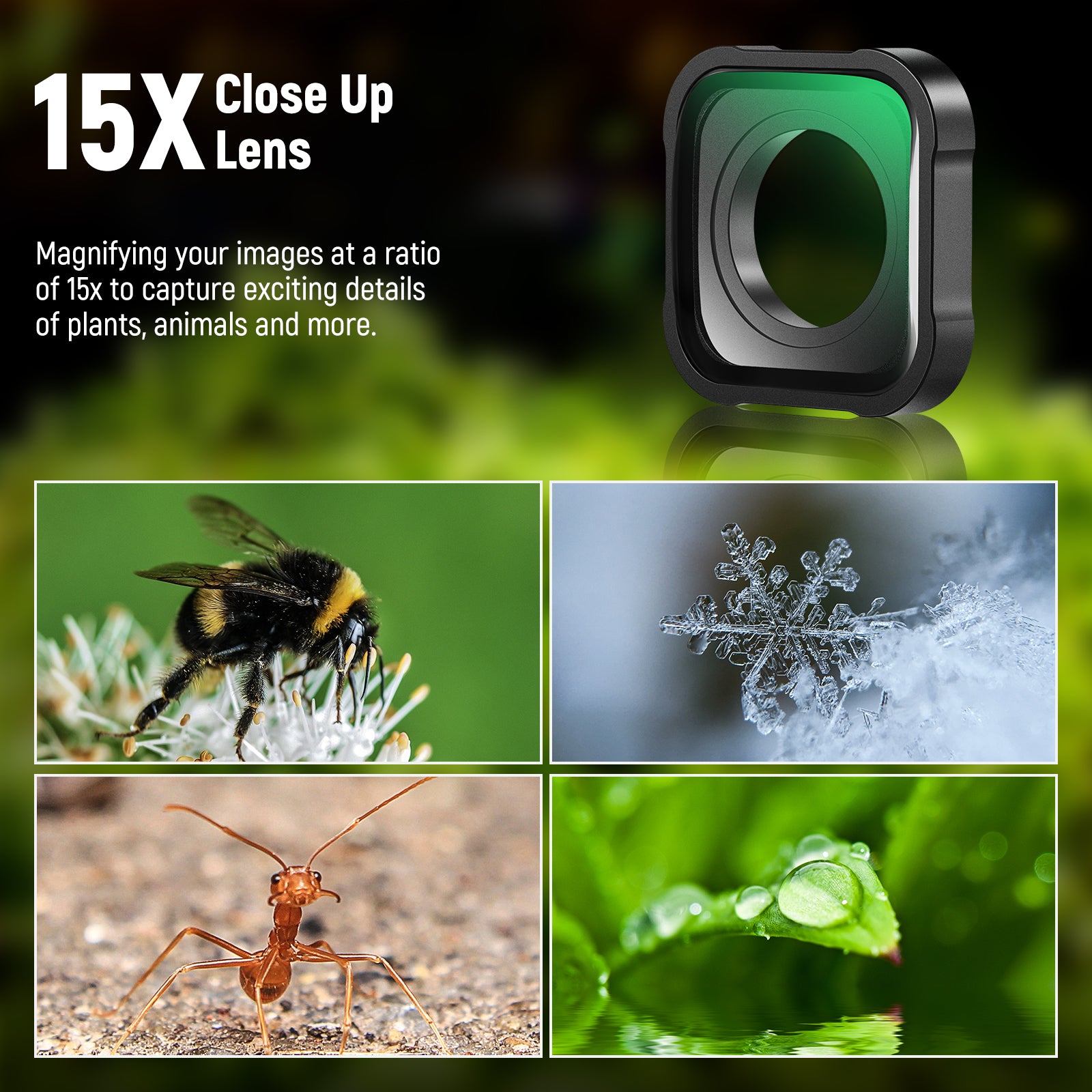 NEEWER LS 31 15X Magnification Lens for GoPro Hero 9/10/11/12 Black - HD Macro Photography & Close-Up Shooting Accessory - Perfect for Jewelry, Electronics, and Miniature Product Photography