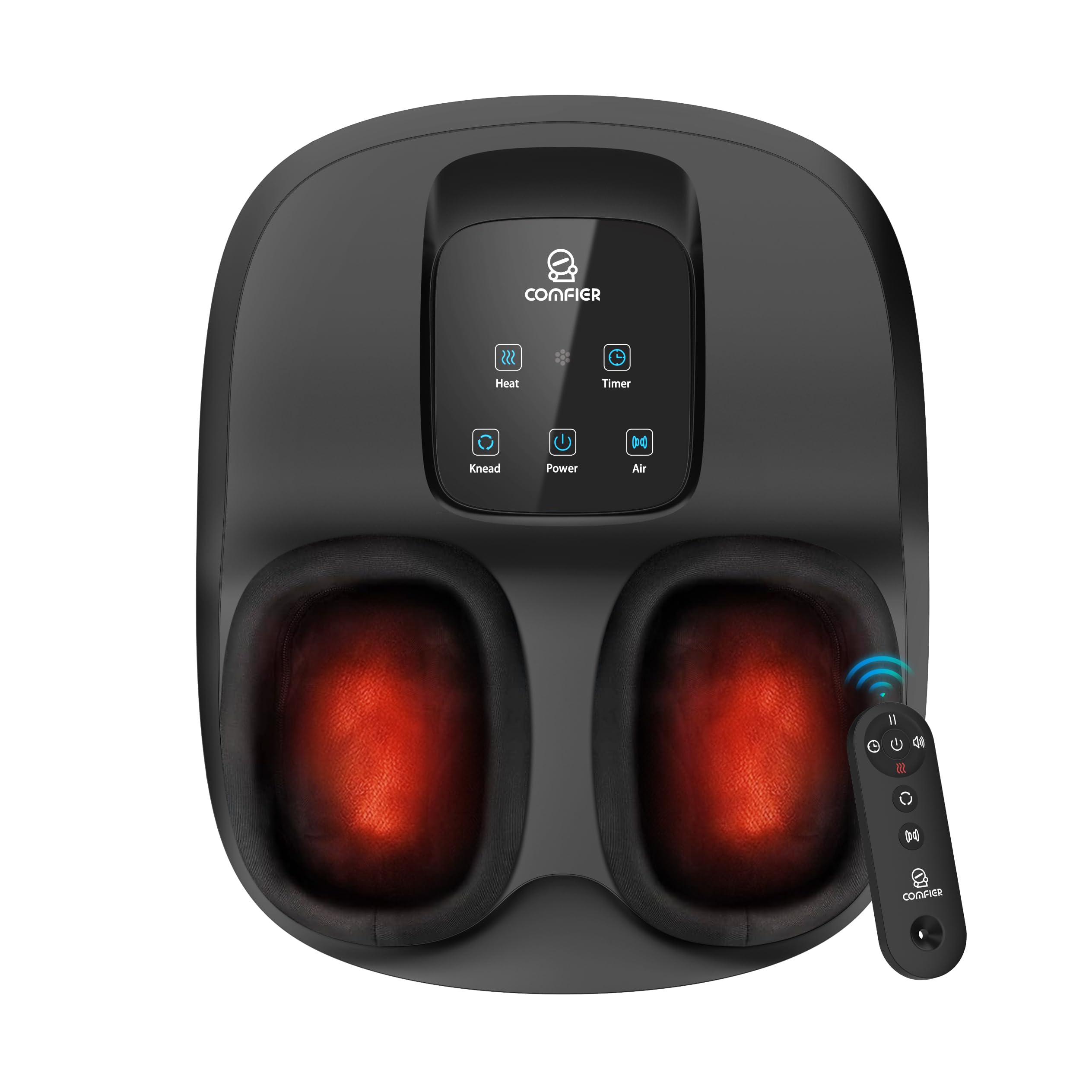 COMFIER Electric Foot Massager with Heat & Compression - Shiatsu Foot Massage Machine, Remote Control, 3 Timer Settings, Size 13 - Perfect for Relaxation, Pain Relief & Circulation - Ideal Gift for Men & Women (FSA/HSA Eligible) - Use at Home, Office or as Spa Treatment