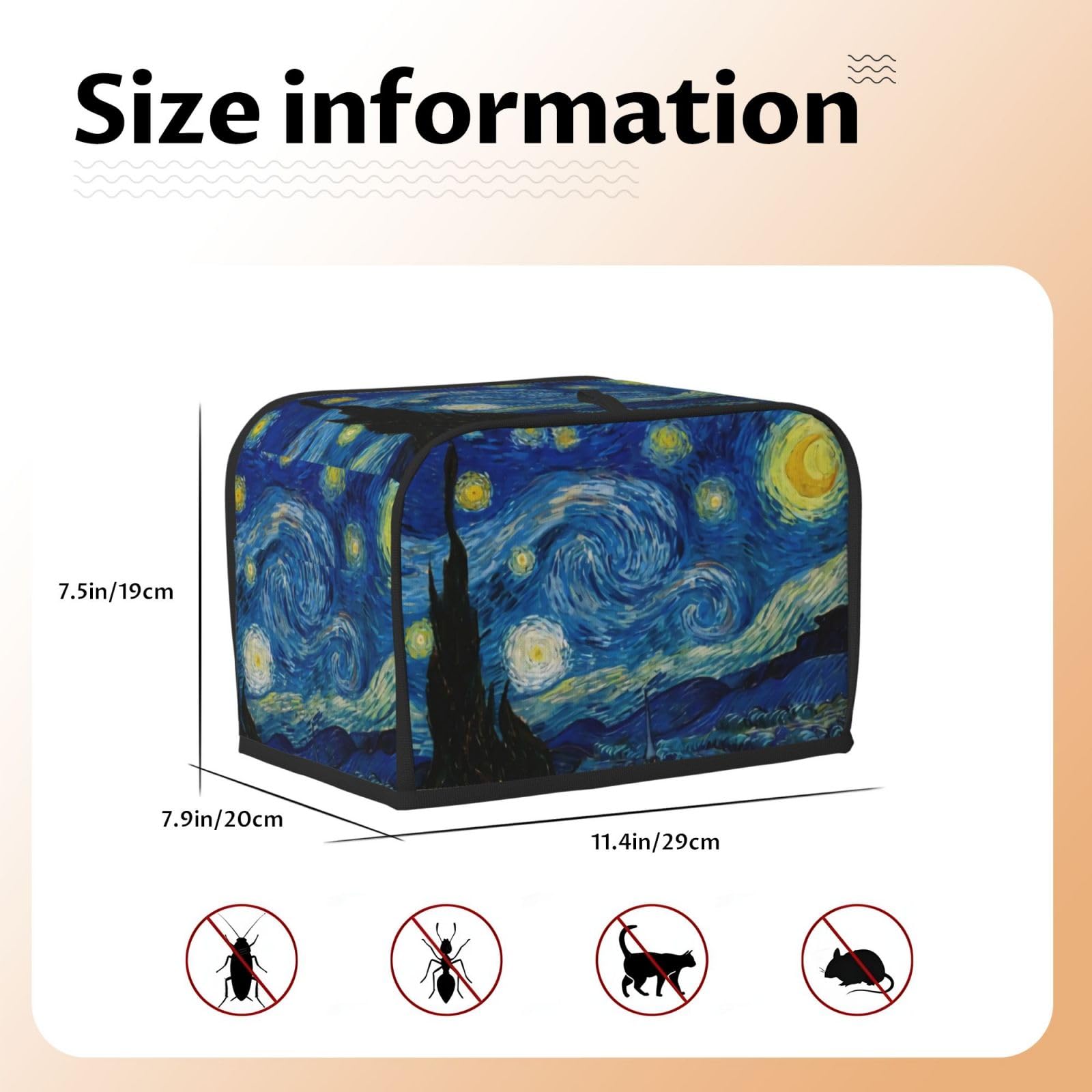 Starry Night Van Gogh Toaster Cover - Quilted Polyester 2-Slice Toaster Dust Cover with Pockets for Kitchen Appliances | Microwave & Fingerprint Protection | Perfect Gift for Women & Art Lovers | Ideal for Home Kitchen, Office Break Room & Coffee Shop Decor