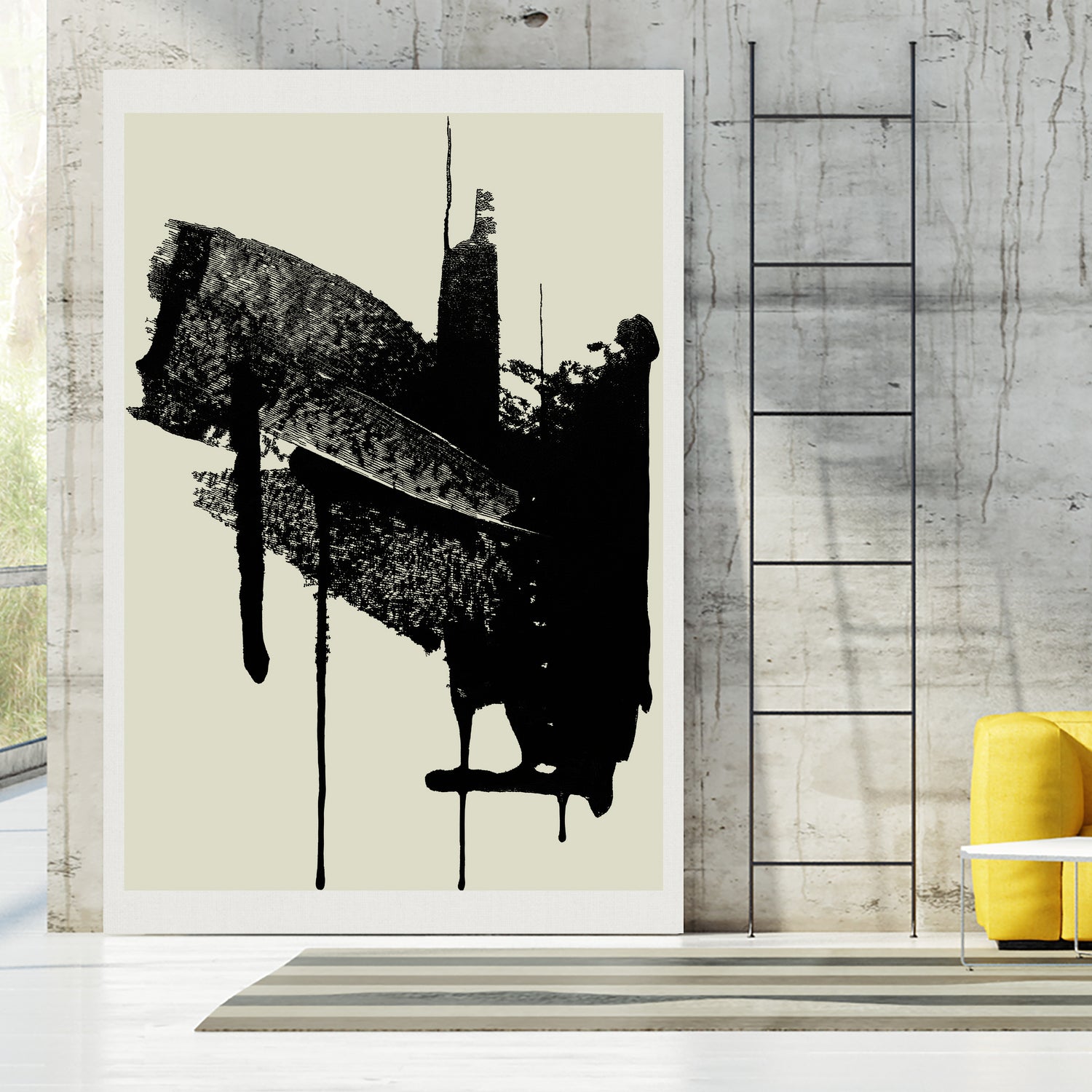 Abstract Brushstrokes Wall Art in Black and Cream - Modern Canvas Painting for Living Room, Bedroom & Office Decor