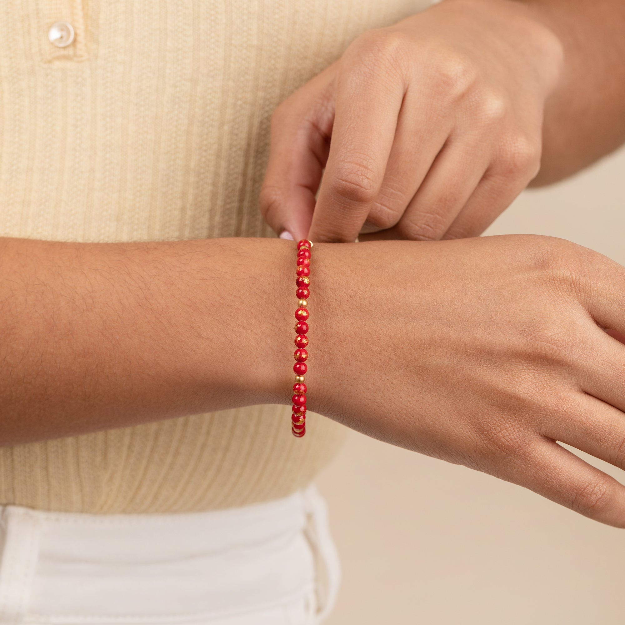 Vintage Americana Beaded Bangle Bracelet - Red Bohemian Style Handmade Jewelry for Women - Perfect for Boho Fashion, Music Festivals & Gift Giving