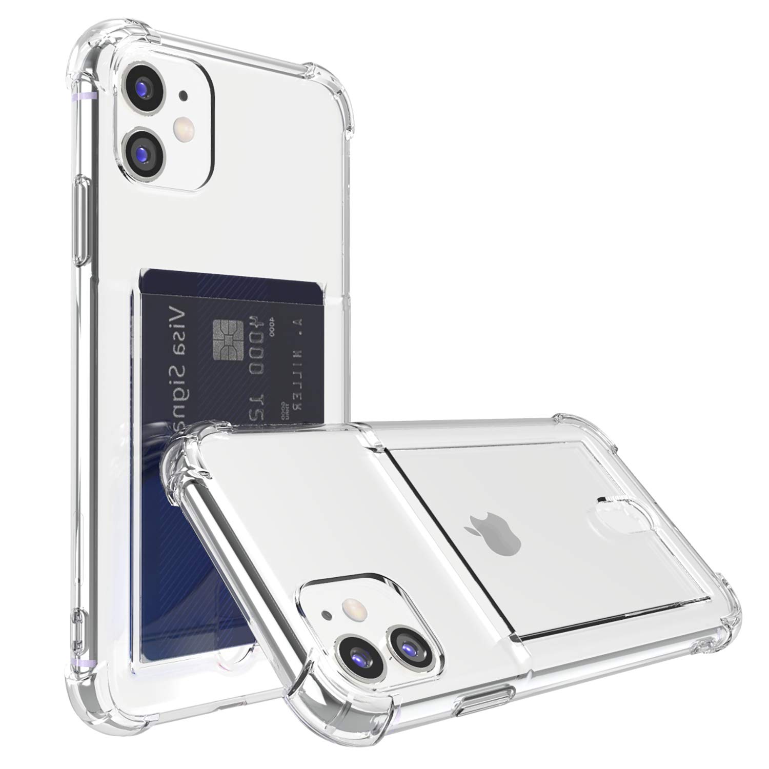 ANHONG Ultra Slim Clear iPhone 11 Case with Card Holder - Shock Absorbing TPU Protective Wallet Cover for iPhone 11 (6.1 Inch) - Perfect for Everyday Use, Travel & Commuting
