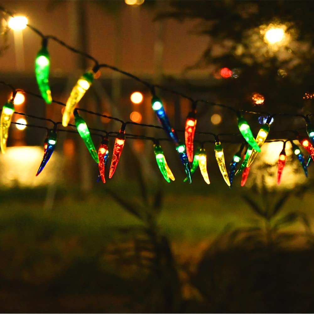Chili Pepper Solar LED String Lights Outdoor - 23ft 50LEDs Solar Powered Christmas Decor for Tree, Porch, Kitchen, Garden & Patio | Weatherproof & Energy Saving Party Lights