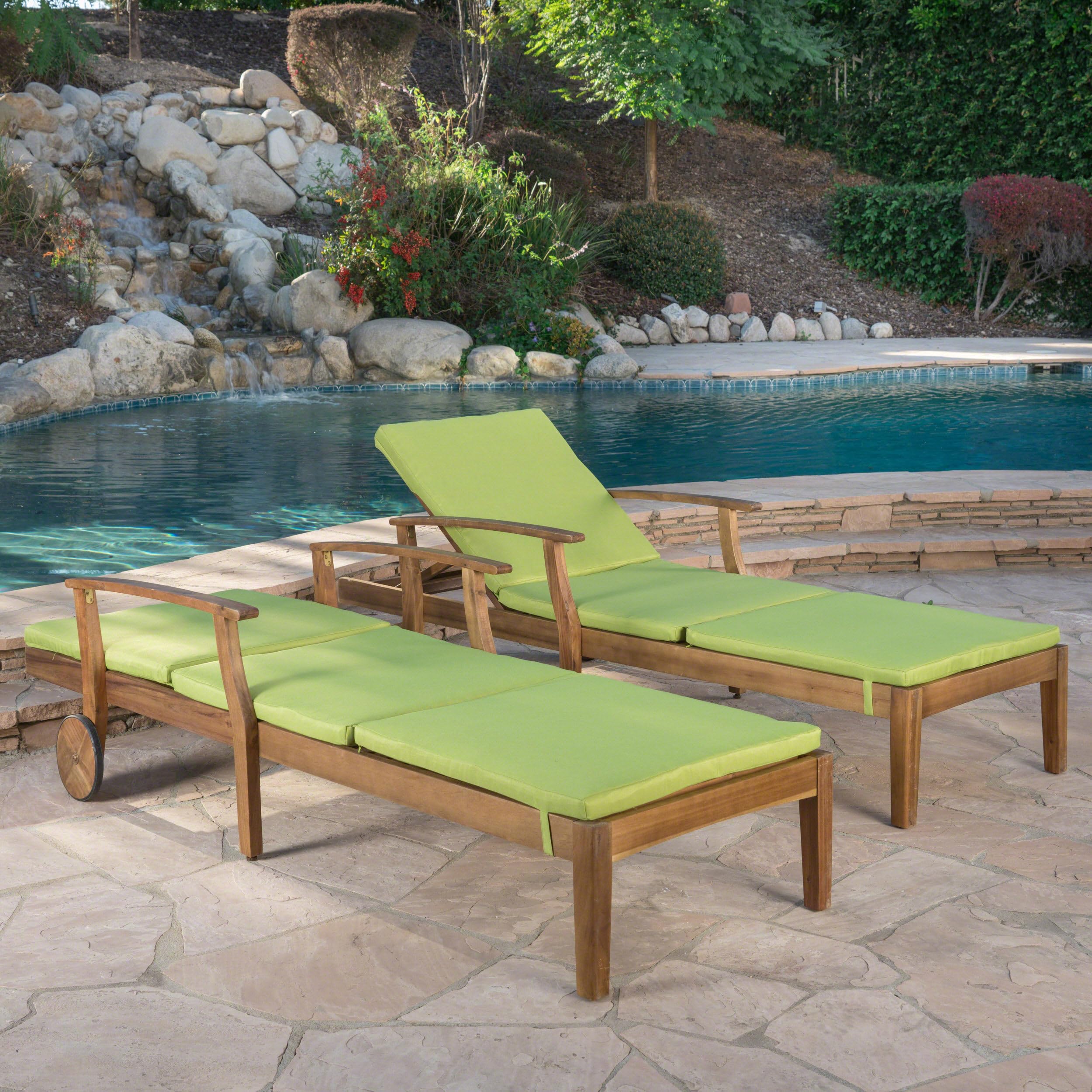 Christopher Knight Home Jamaica Outdoor Water Resistant Chaise Lounge Cushions, 2-Piece Set, Green - Perfect for Poolside, Patio, and Beach Relaxation